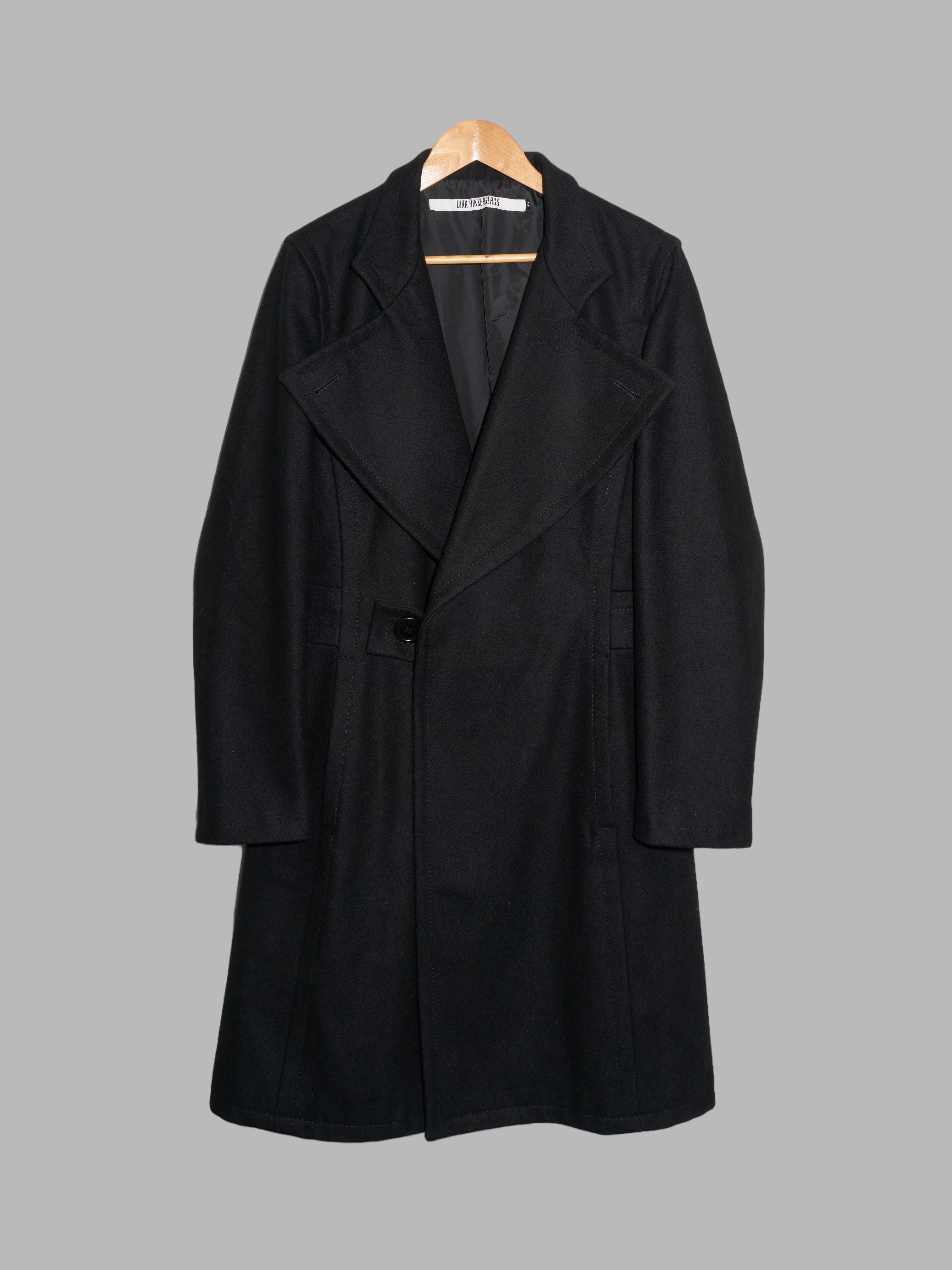 Dirk Bikkembergs 1990s black wool melton exaggerated lapel coat