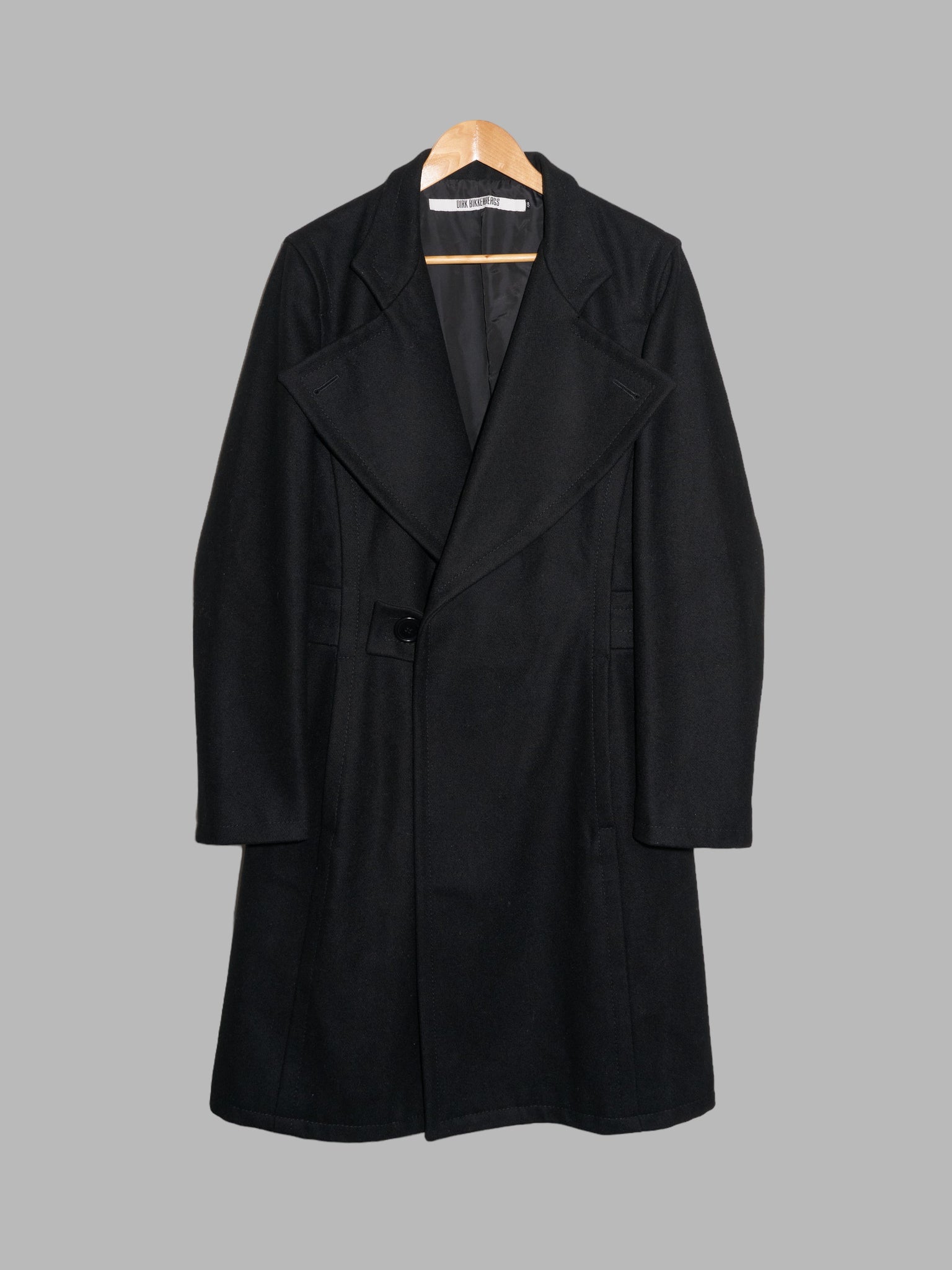 Dirk Bikkembergs 1990s black wool melton exaggerated lapel coat - size 46