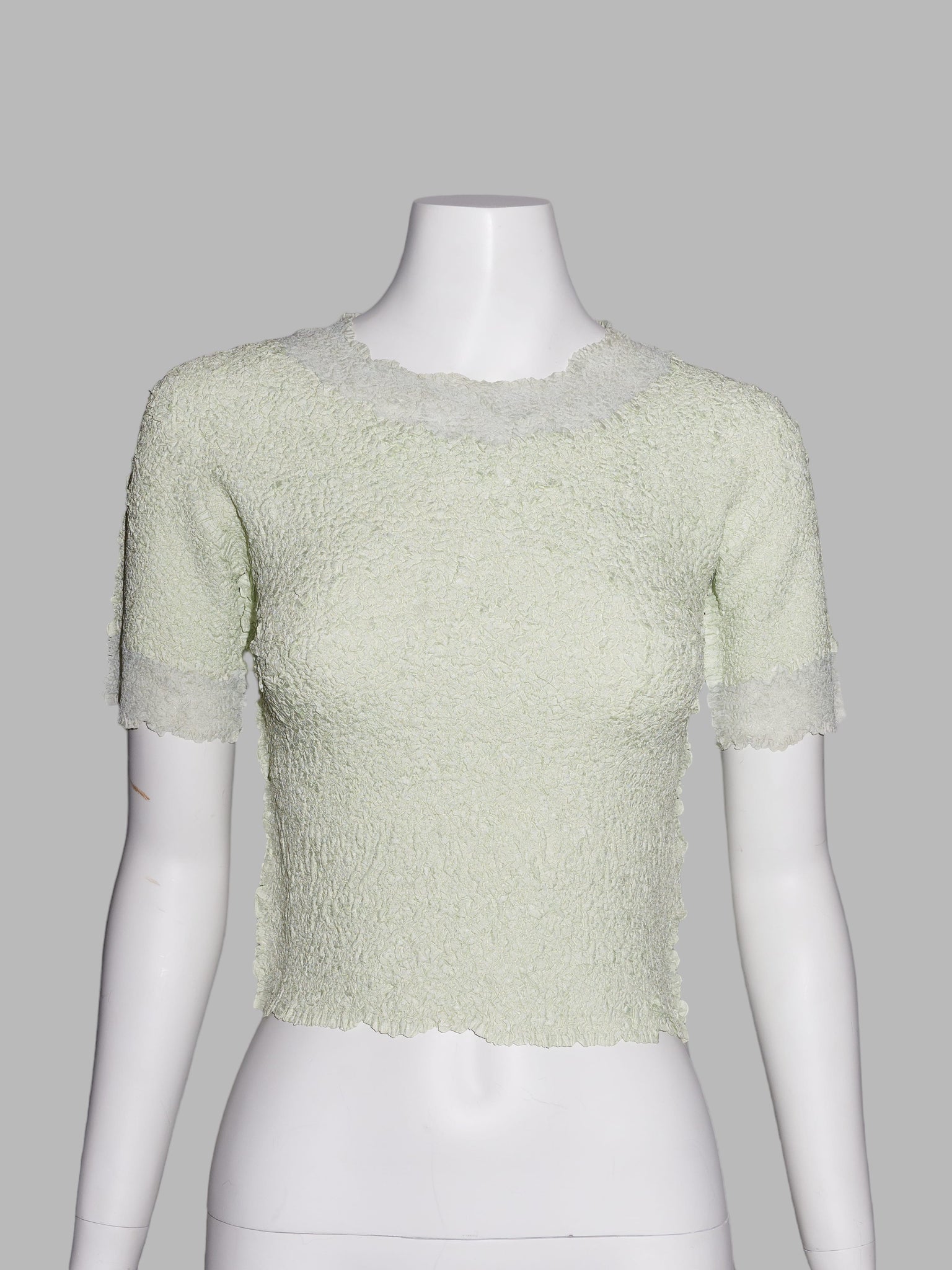 Wrinqle Inoue Pleats pale green wrinkled polyester t-shirt with sheer edges