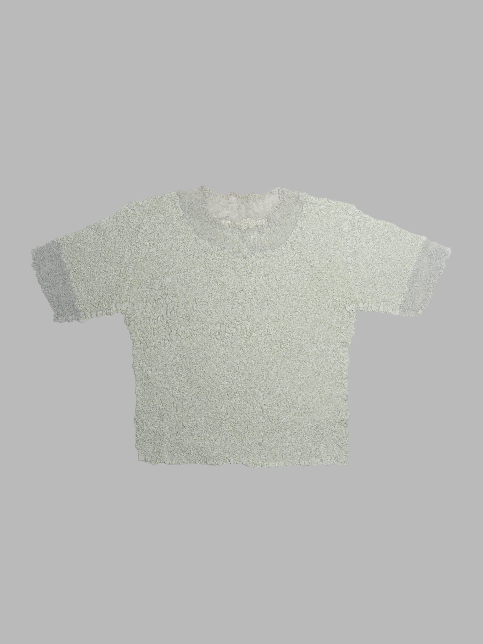 Wrinqle Inoue Pleats pale green wrinkled polyester t-shirt with sheer edges