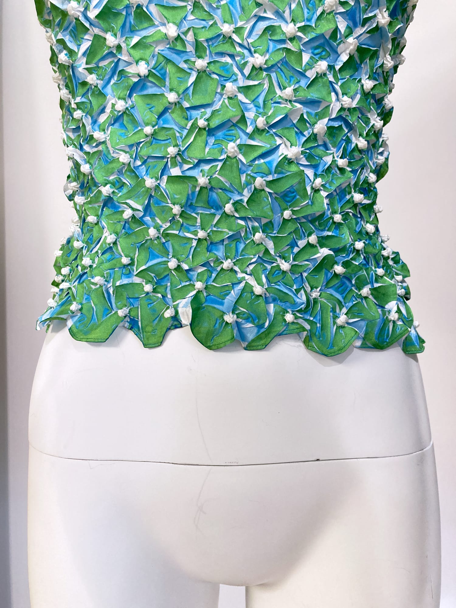 Wrinqle Inoue Pleats green blue wrinkled polyester 3D high neck top