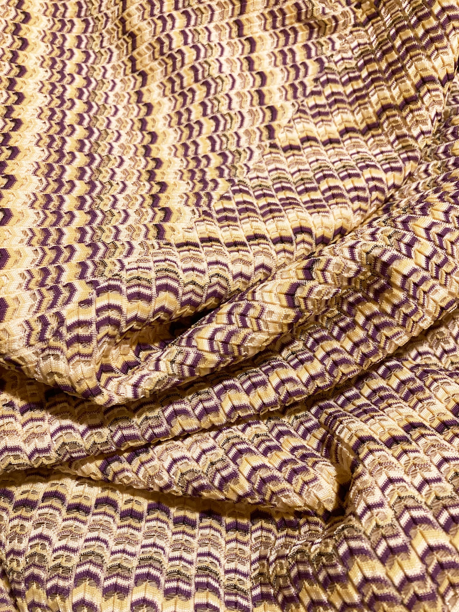 A/T Atsuro Tayama gold and purple herringbone pattern knee length skirt