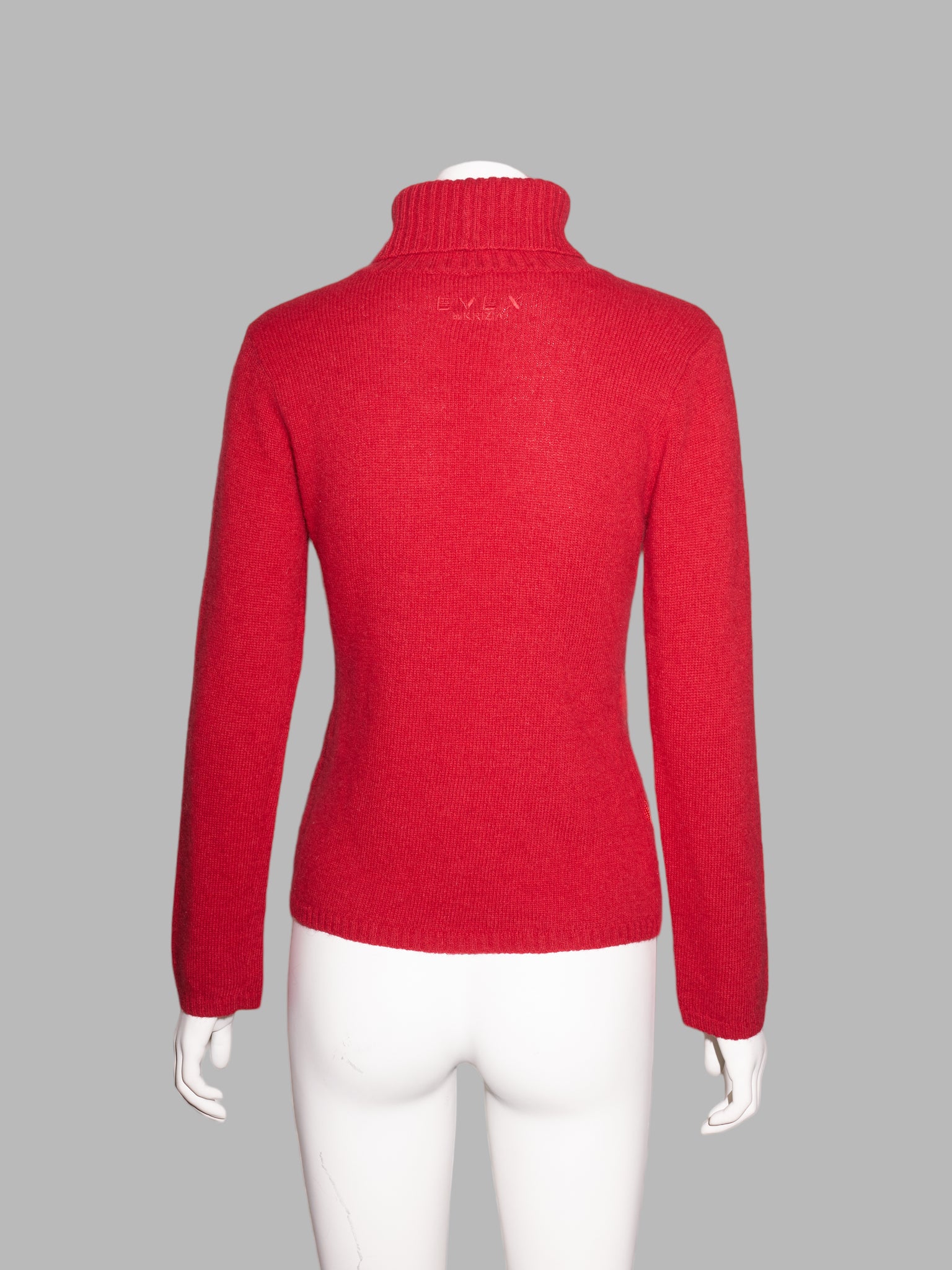 Evex by Krizia red wool turtleneck jumper with flower pattern - size 40