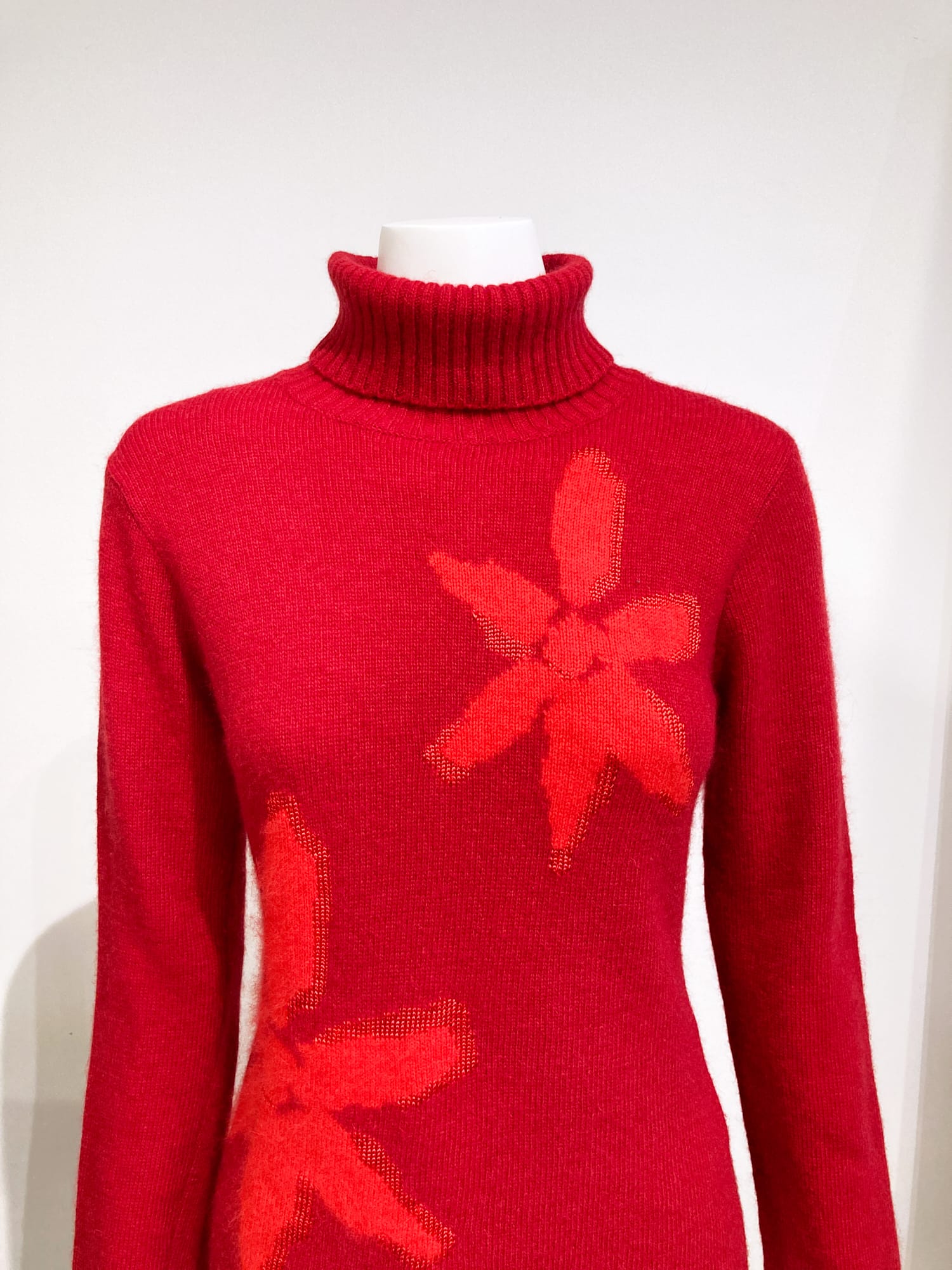 Evex by Krizia red wool turtleneck jumper with flower pattern - size 40
