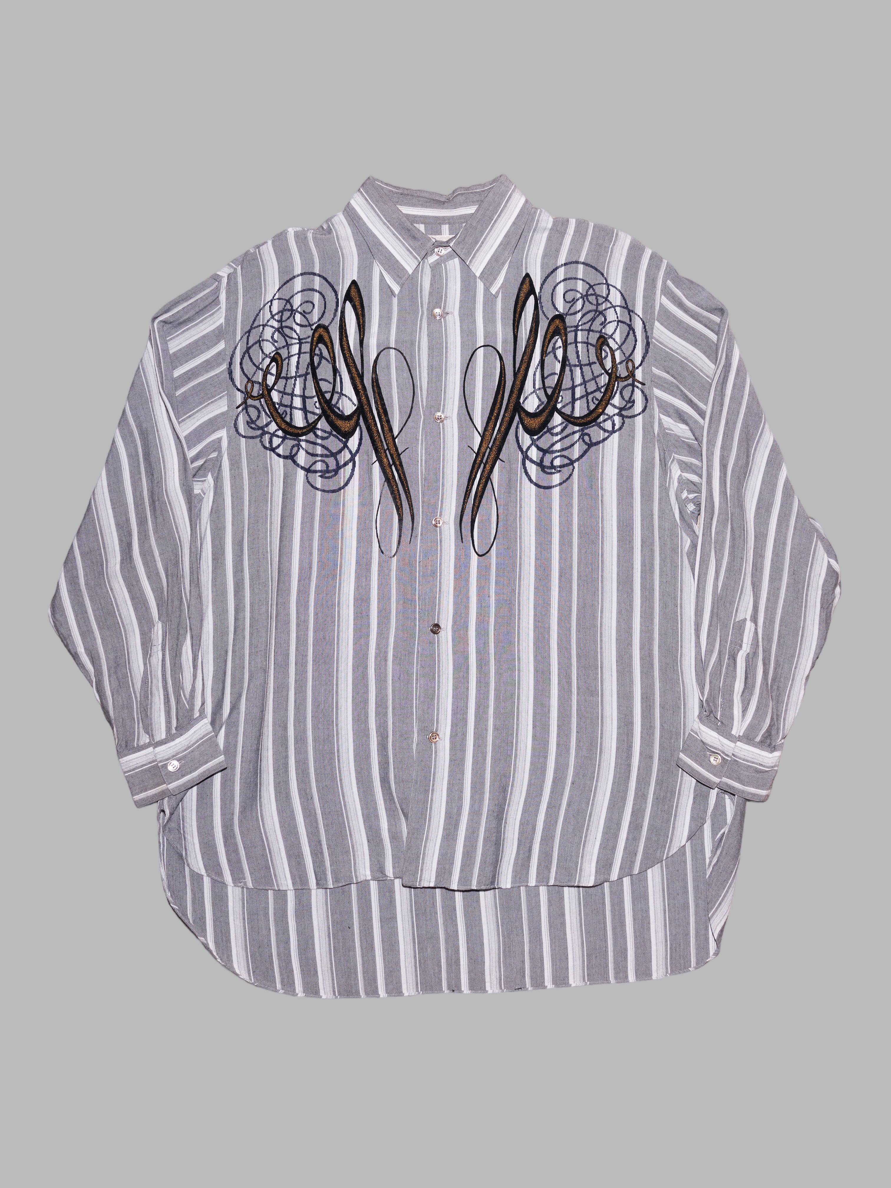 Pashu Shin Hosokawa 1980s grey striped shirt with flocked velvet P 