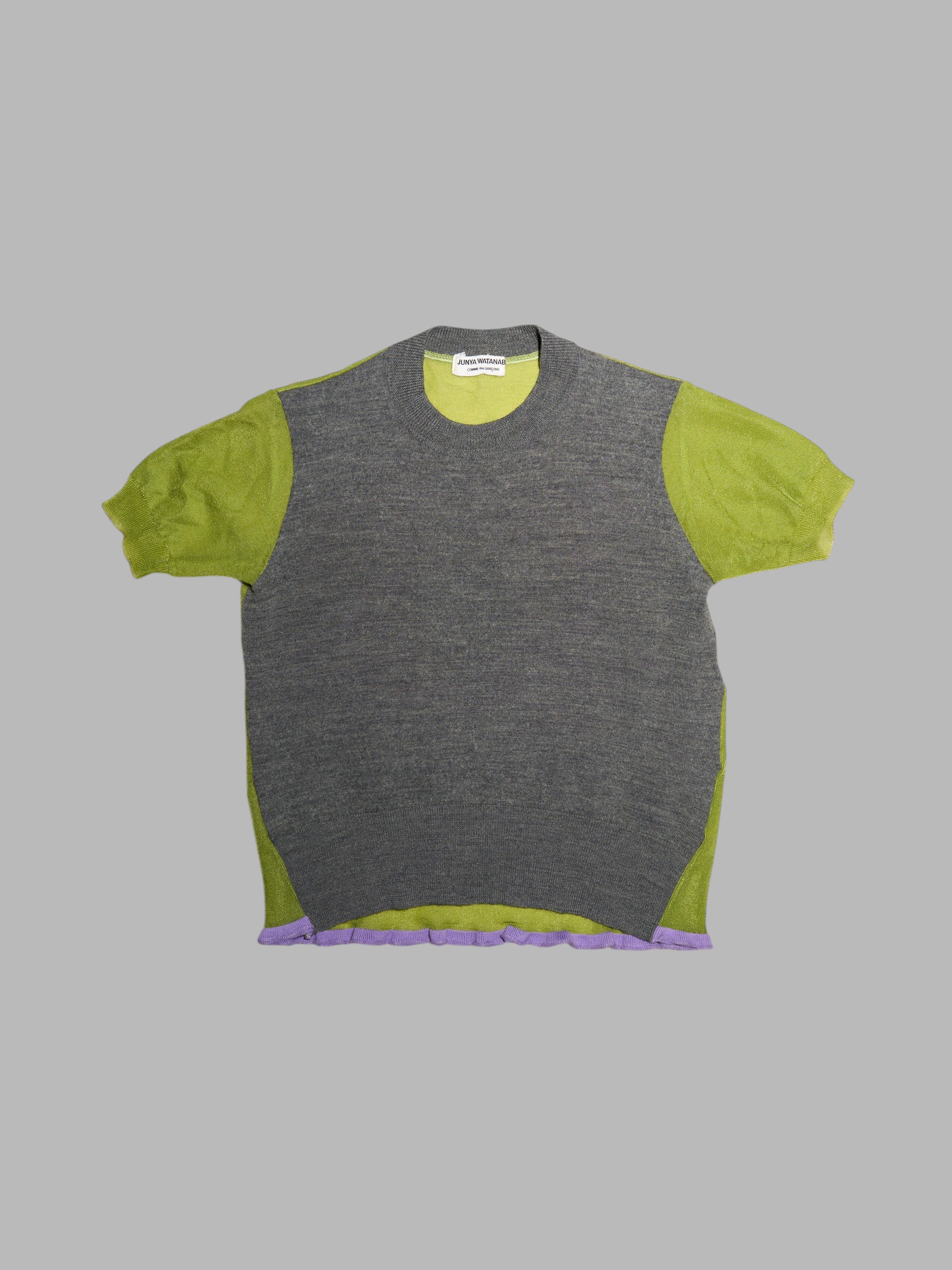 Junya Watanabe spring 1996 grey knit t-shirt with sheer green back