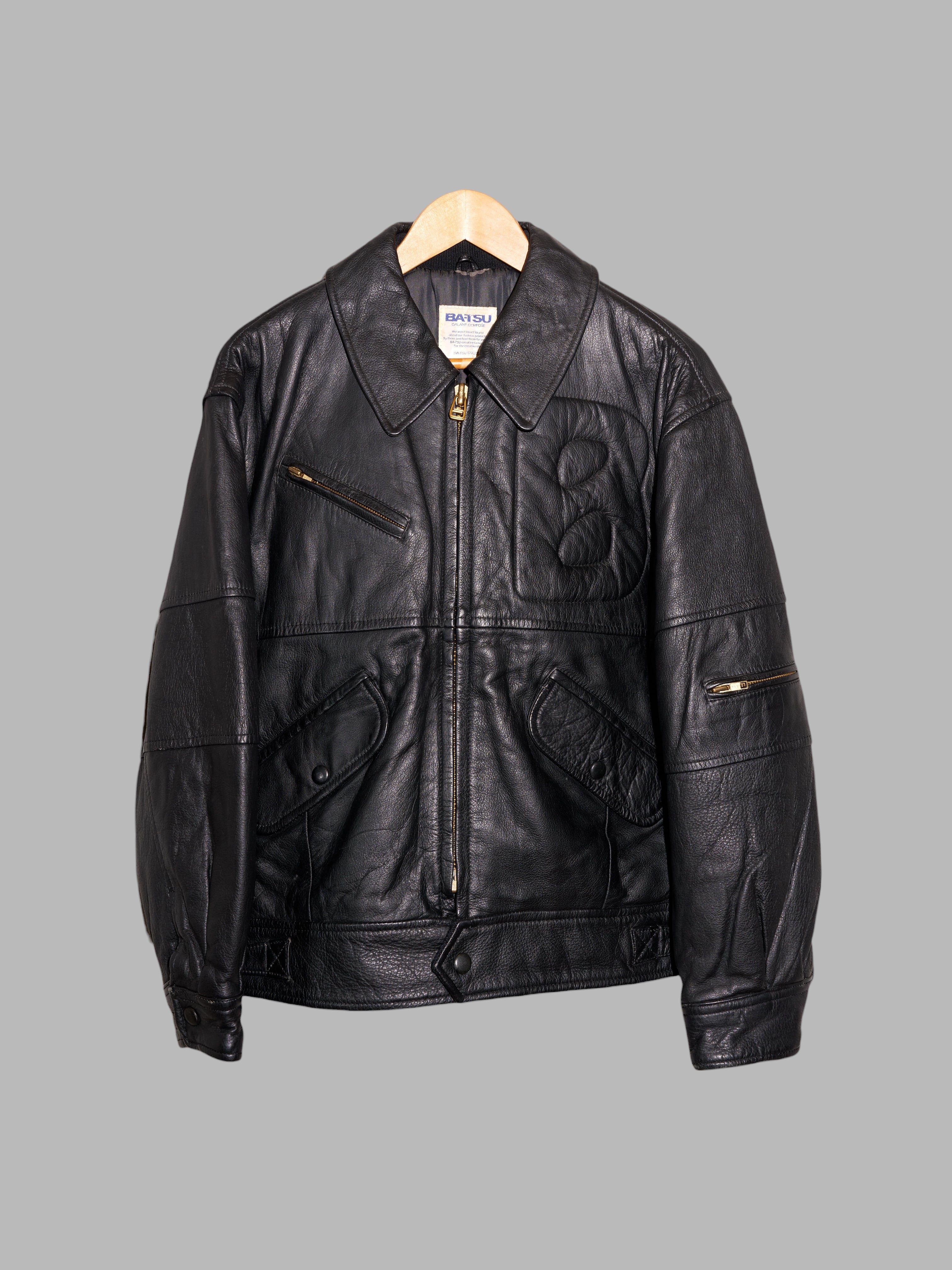 Ba-tsu 1980s black leather zip jacket with topstitched B – Filter