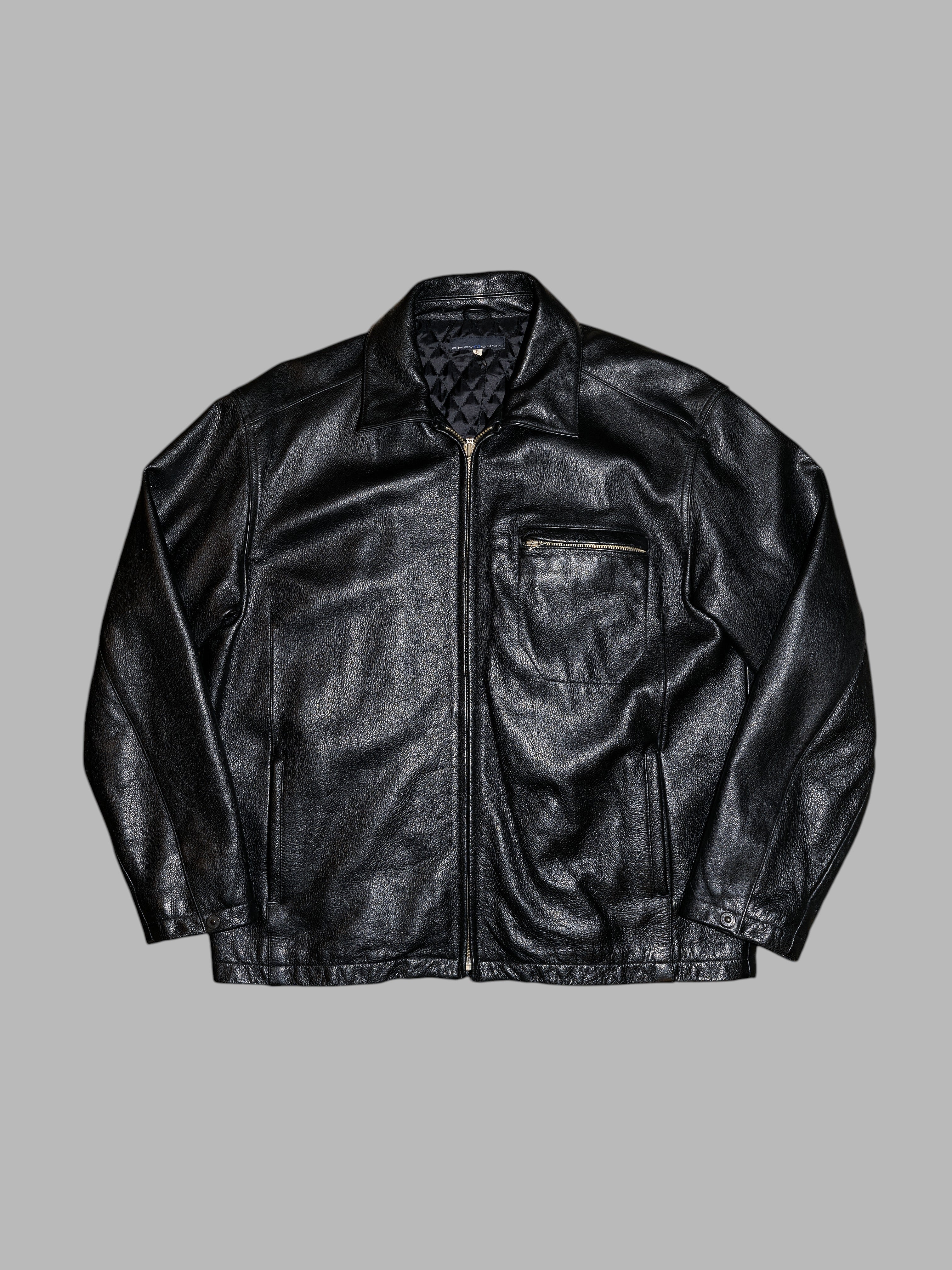 Chevignon 1990s quilted black leather zip jacket – Filter store