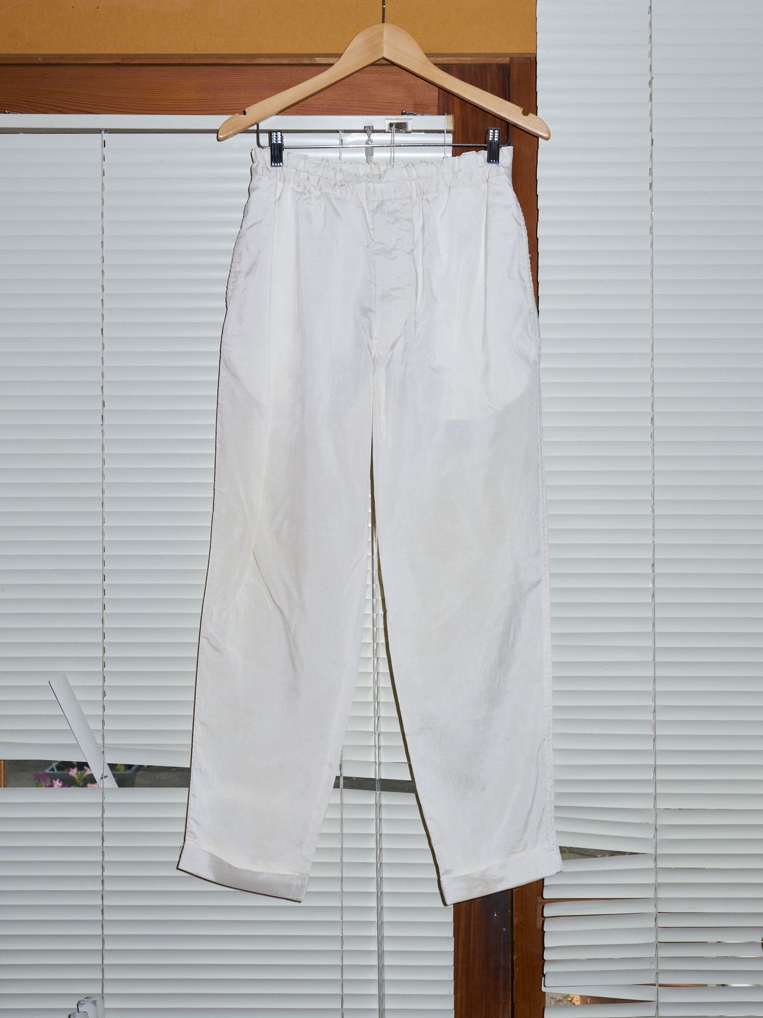 Comme des Garcons Homme Plus 1997 off white silk elastic waist trousers mens S