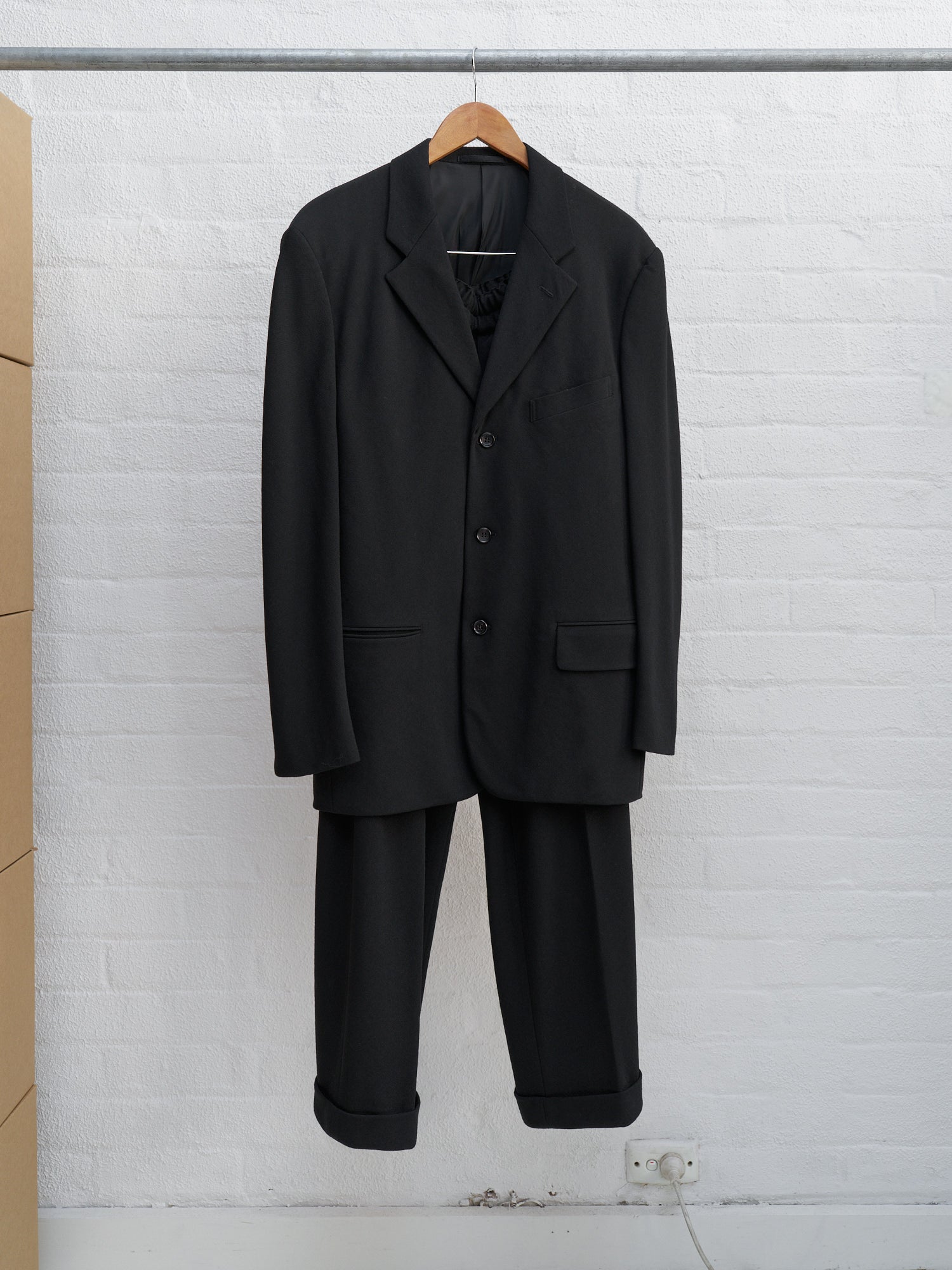 Comme des Garcons Homme Plus 1997 black wool 3 button elastic waist suit -  sz S