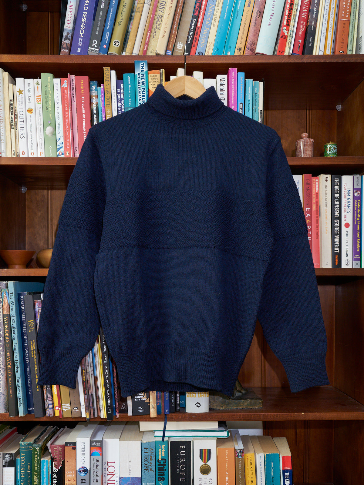 Comme des Garcons Homme Plus 1980s navy wool patterned turtleneck jumper -  S M