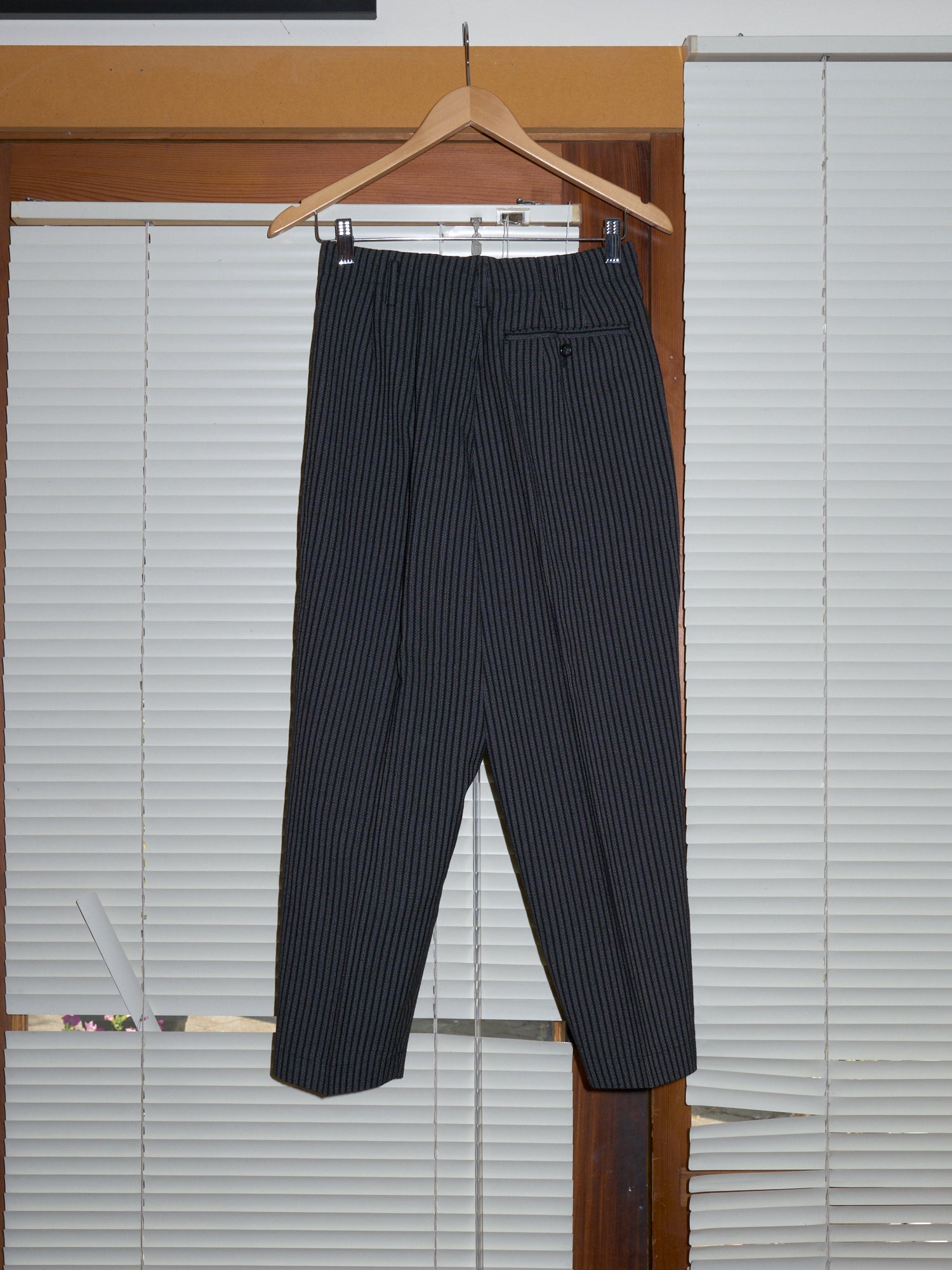 Comme des Garcons 1980s grey wool stripe shawl collar coat trouser suit - size S