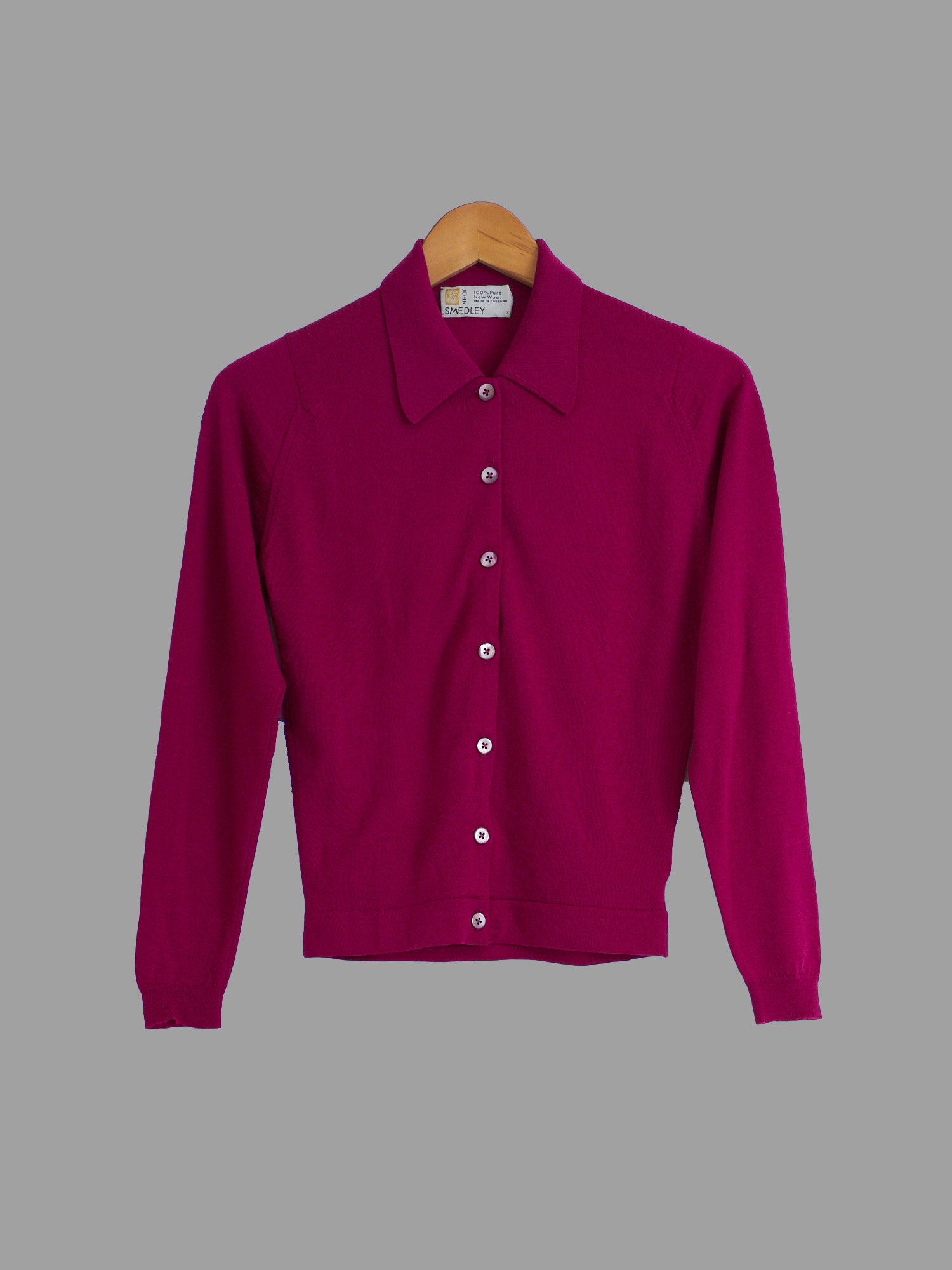 John Smedley pinkish-purple wool knit point collar cardigan