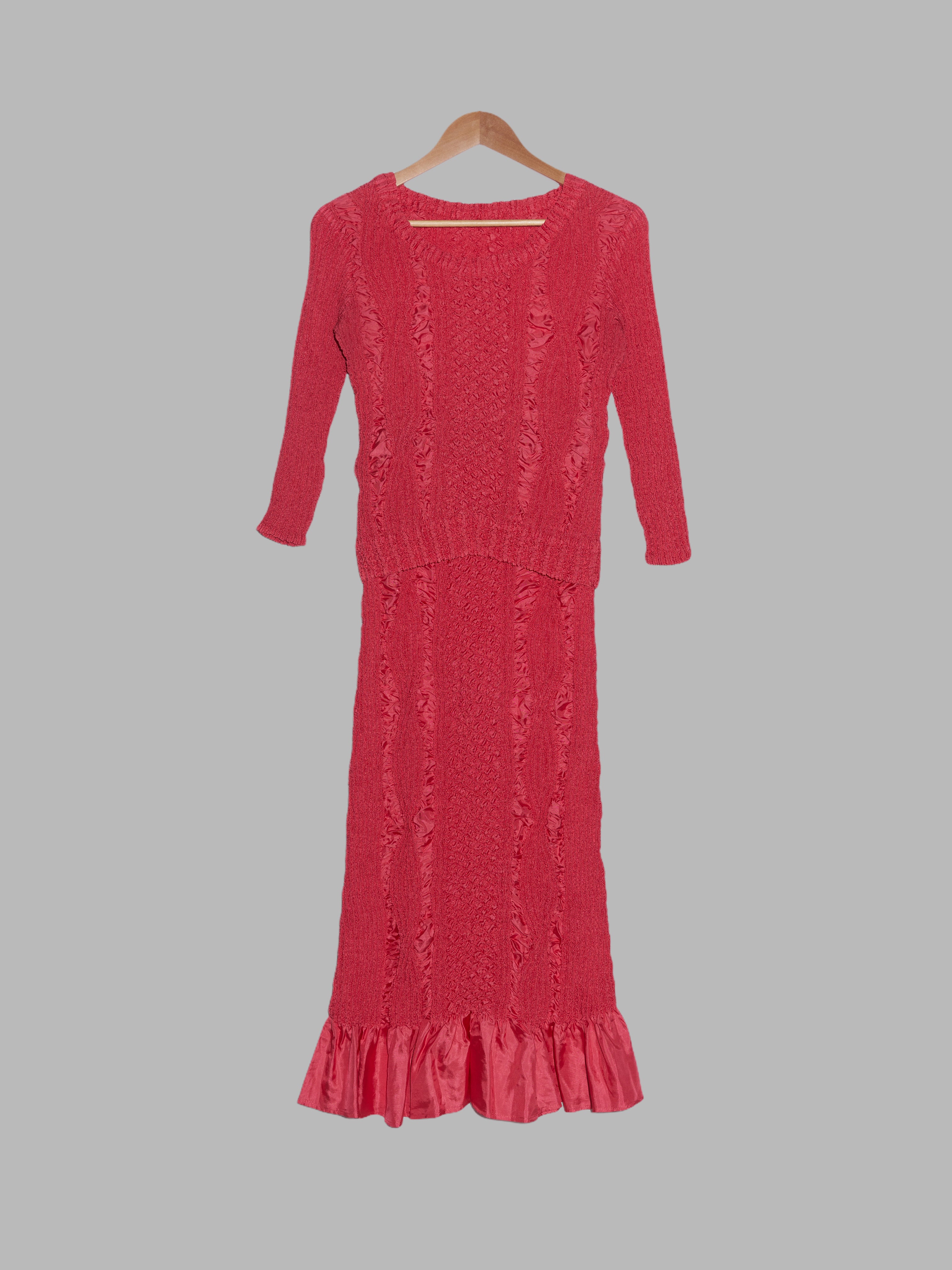 Yoshiki Hishinuma Peplum red pink wrinkled polyester top and skirt