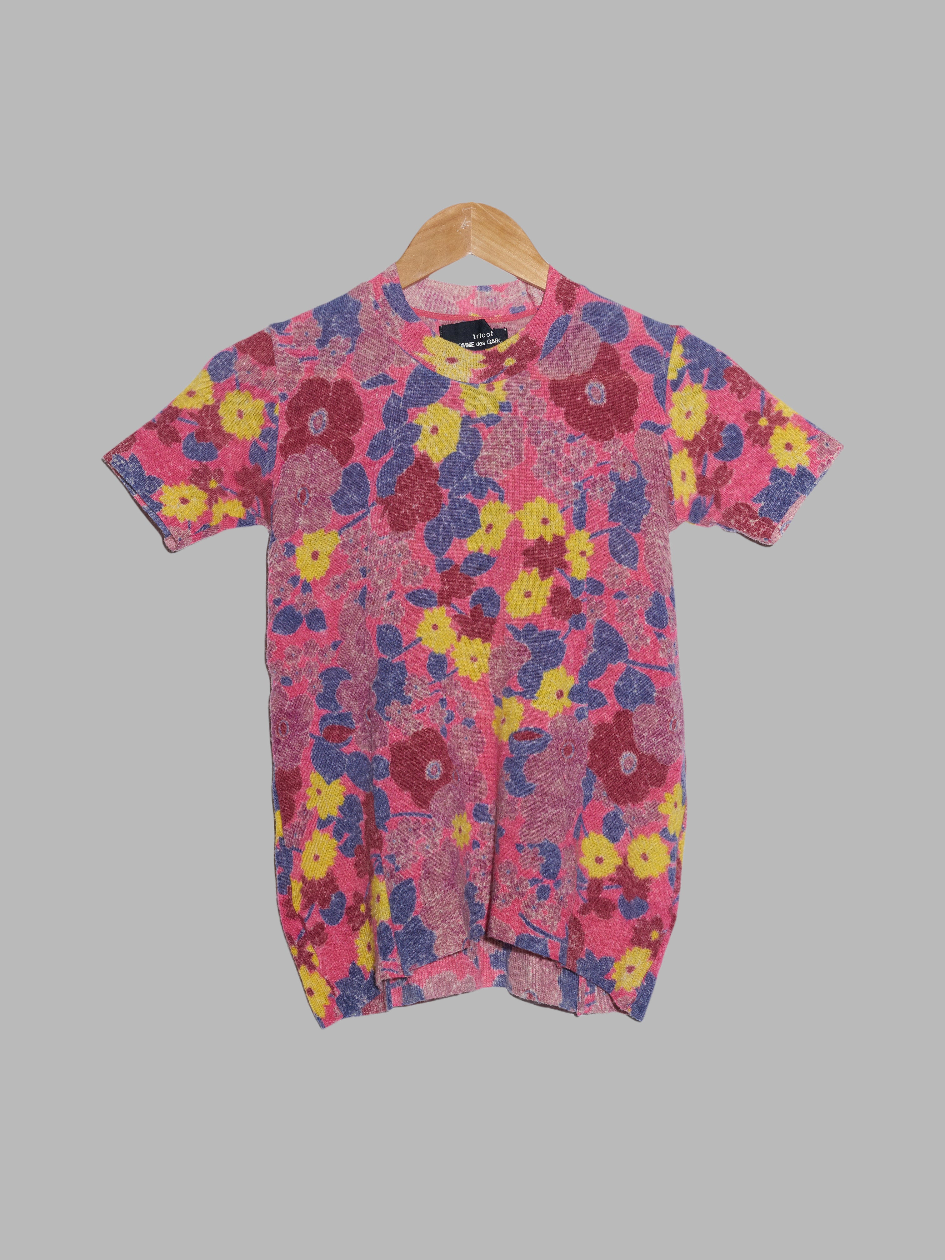 Tricot Comme des Garcons 1995 multi colour floral print wool knit t-shirt