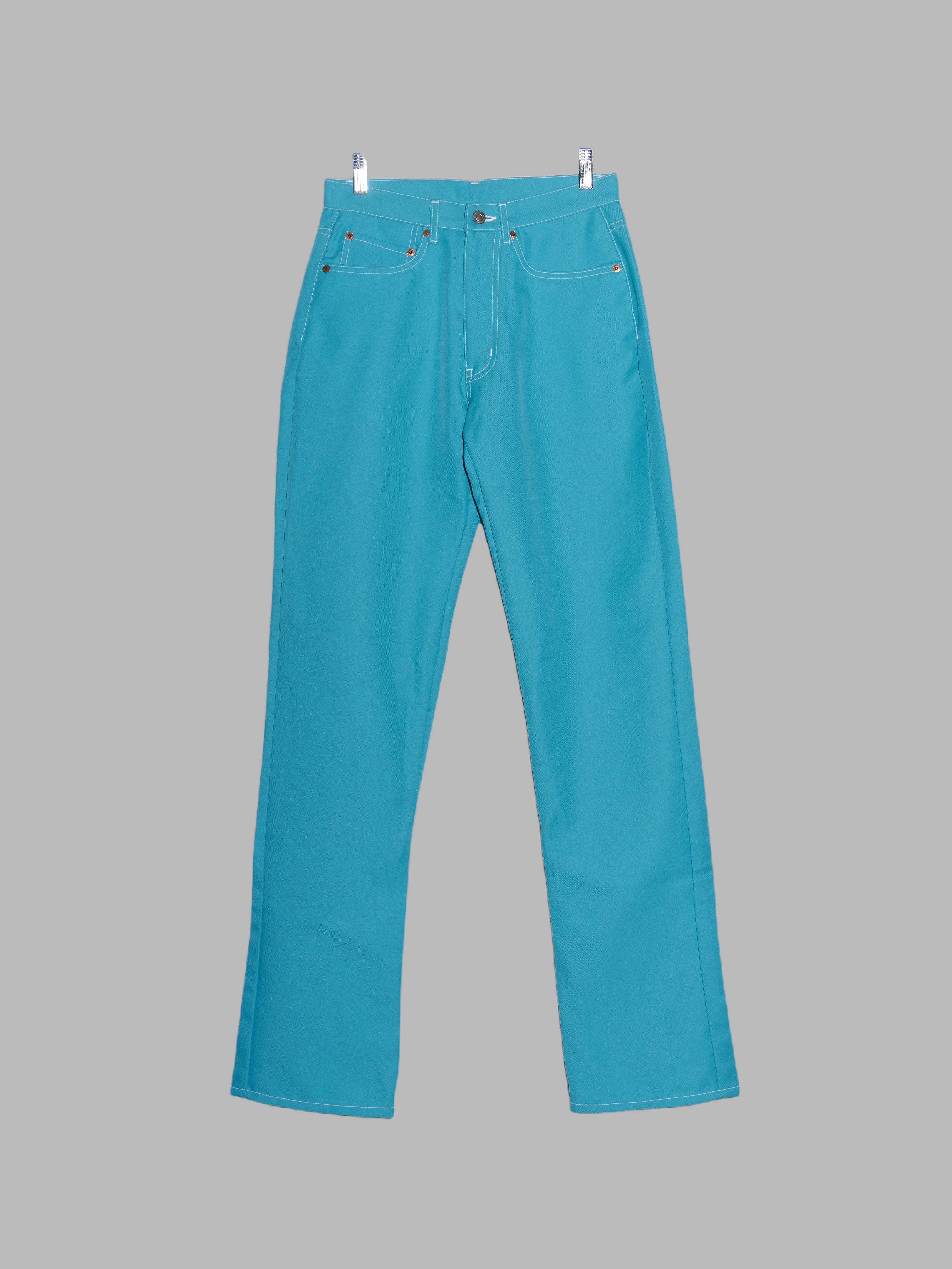 Comme des Garcons SS1996 turquoise blue polyester extra long jean trousers M