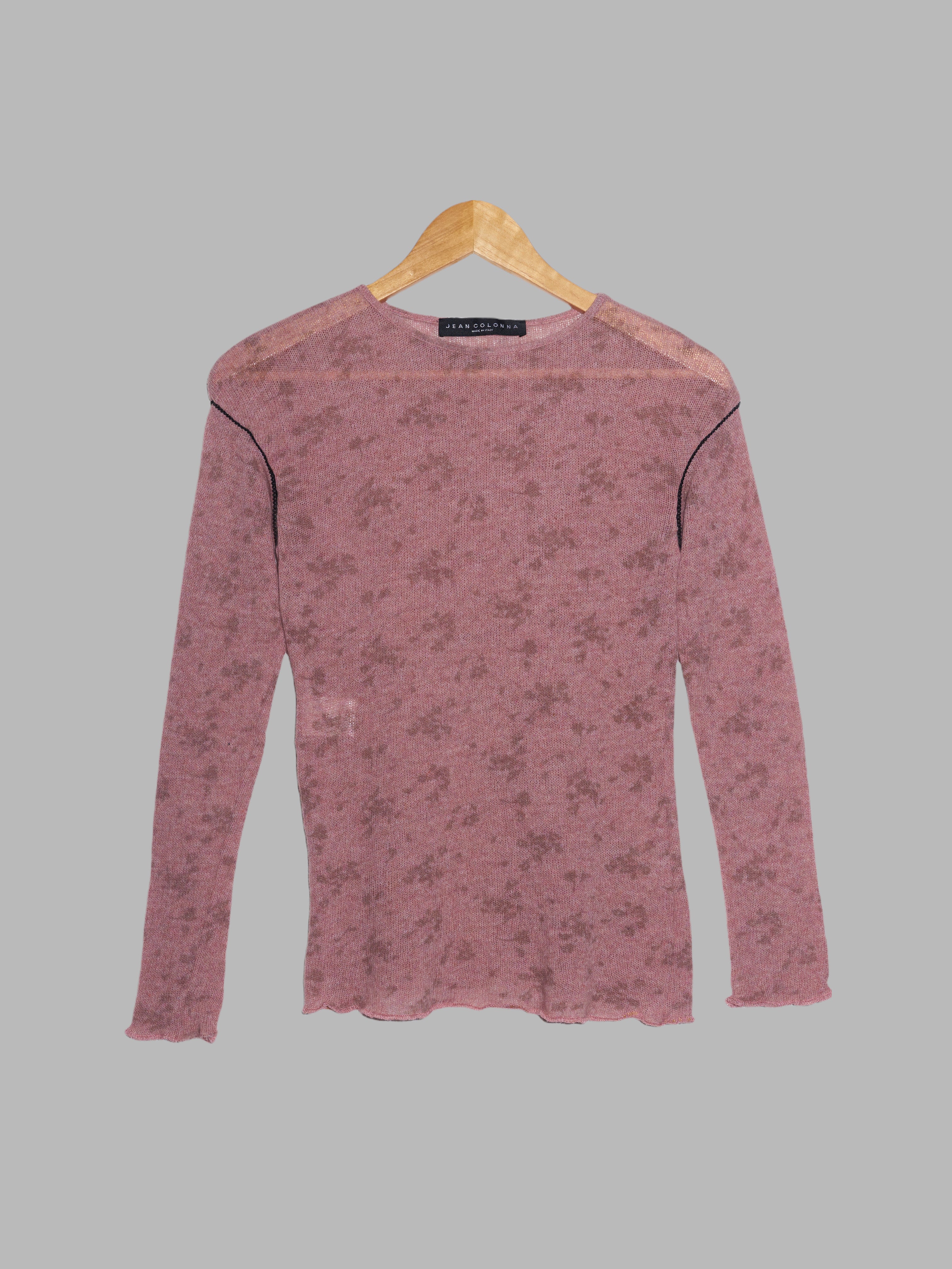 Jean Colonna pink floral wool long sleeve top with black lace