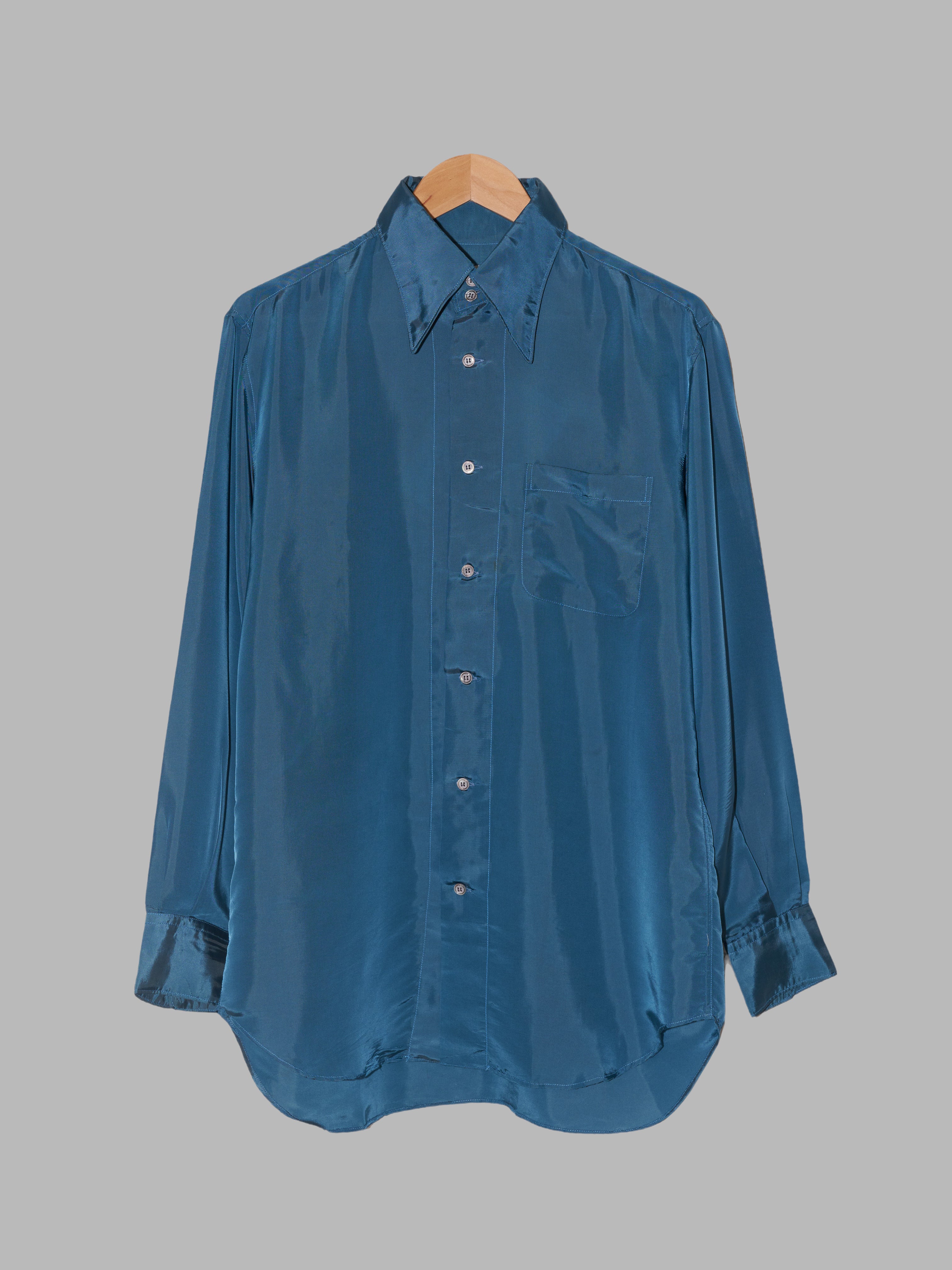 Pashu Shin Hosokawa 1980s blue satin high collar shirt - L M