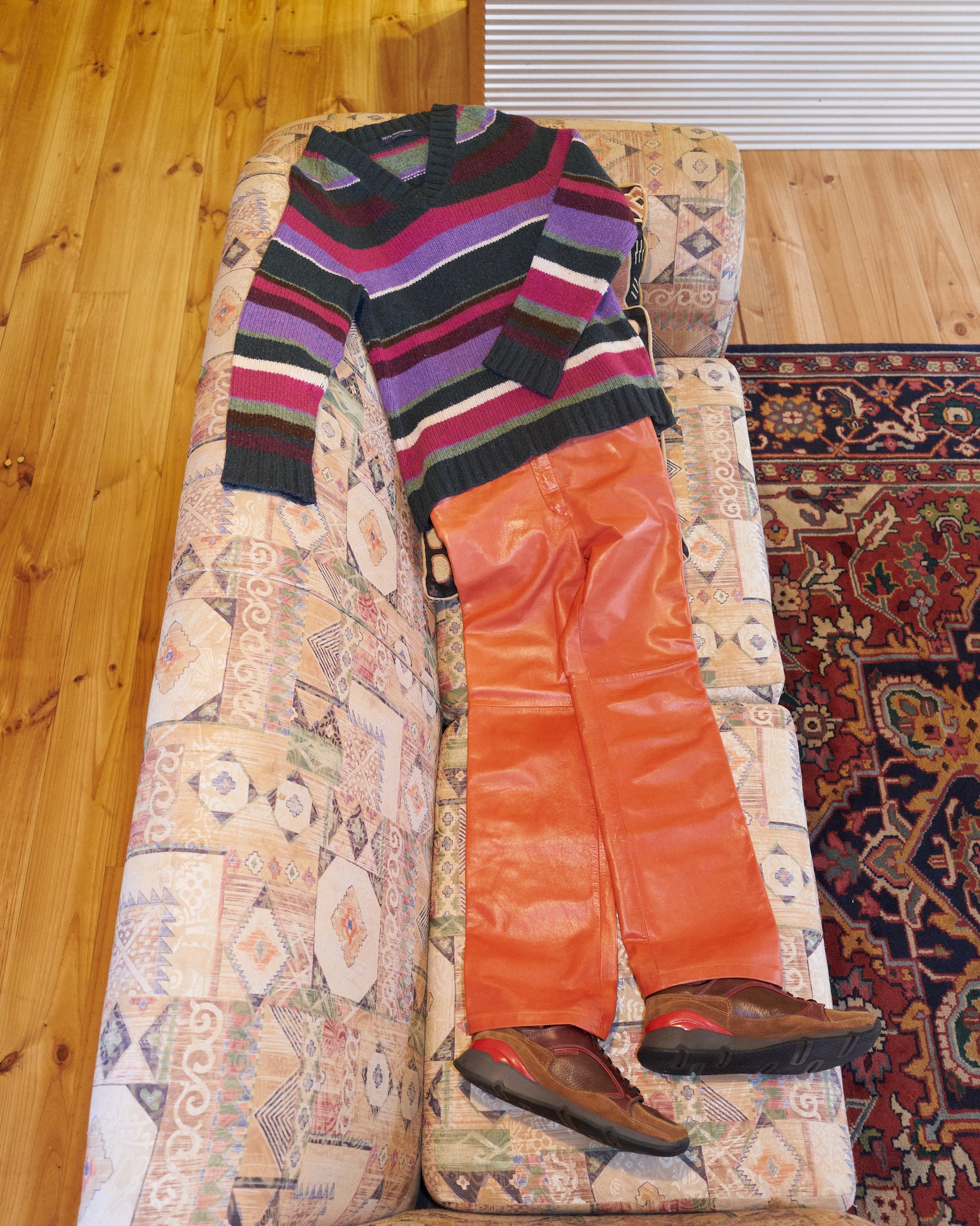 Patrick Cox Wannabe 1990s orange leather trousers with contrast waistband - S