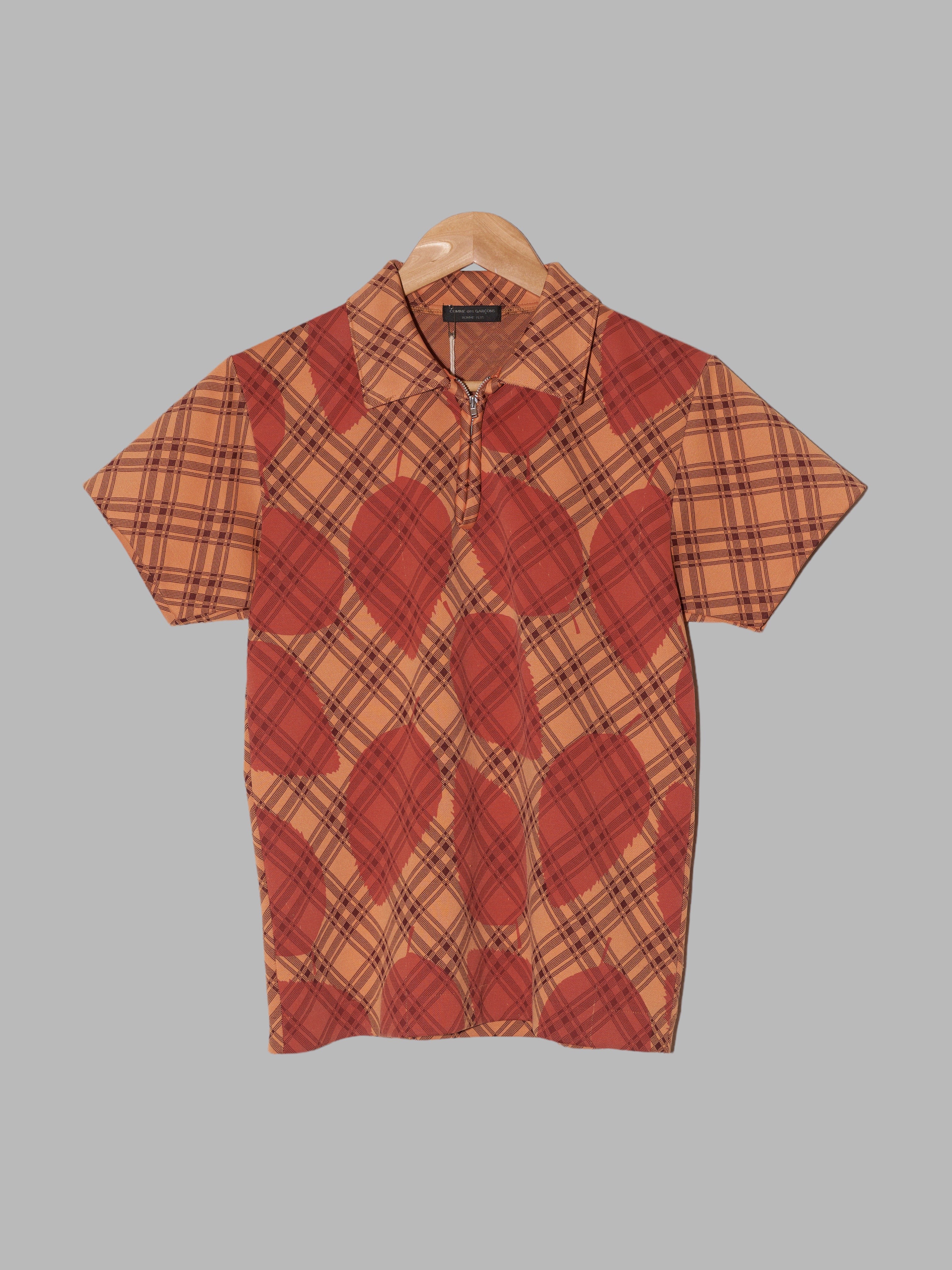 Comme des Garcons Homme Plus SS2001 orange leaf pattern polo shirt
