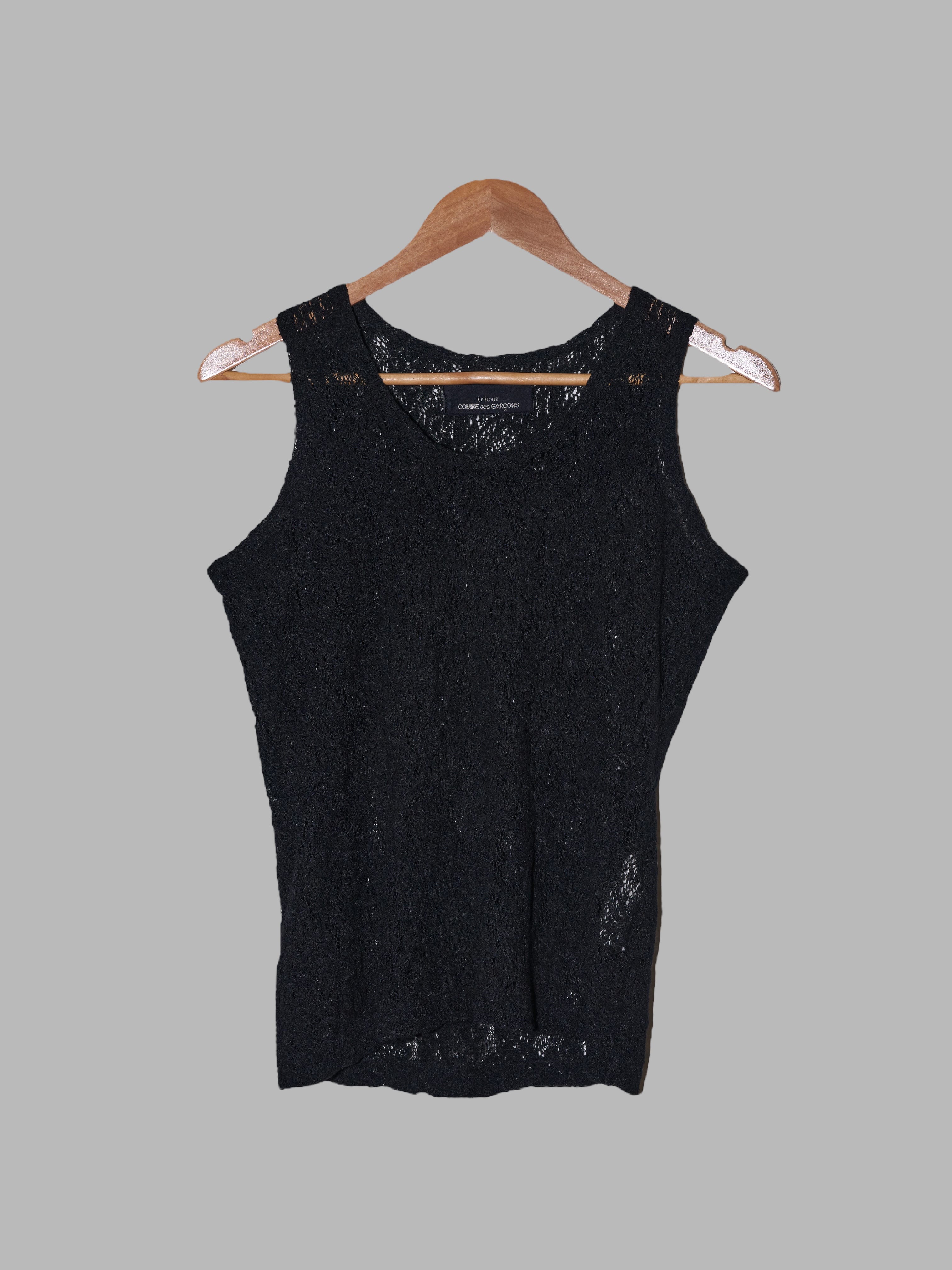 Tricot Comme des Garcons 1980s black wool blend lace singlet