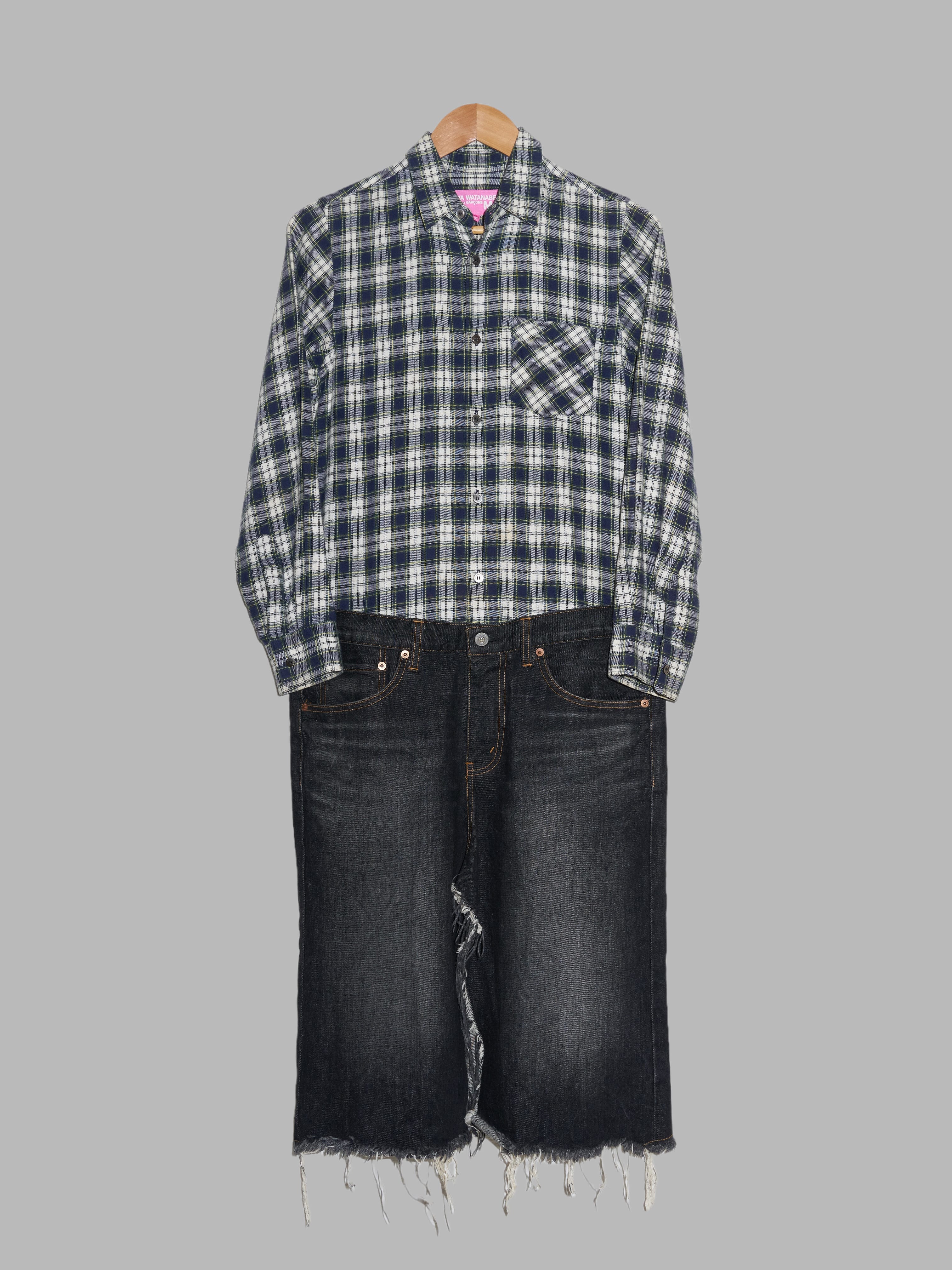 Junya Watanabe Man Pink 2003 blue shirt and denim skirt dress Filter store Junya Watanabe Man Pink 2003 blue shirt and denim skirt dress Filter store