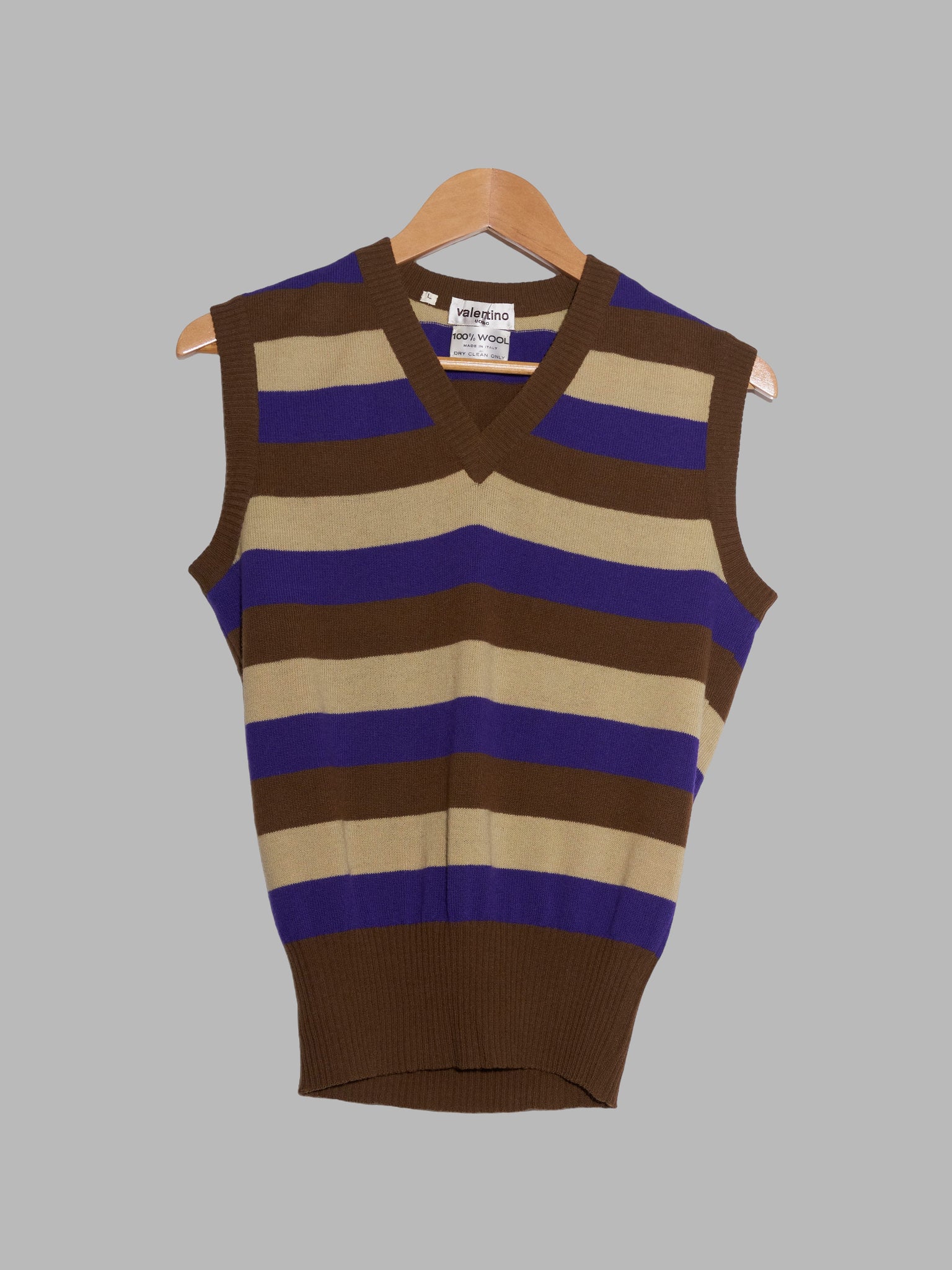 Valentino Uomo 1980s striped brown beige purple wool knitted vest - S M L