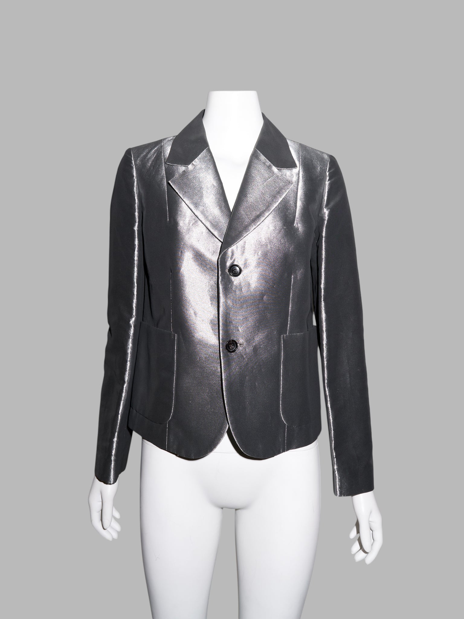 Tricot Comme des Garcons 1995 silver polyester 2 button blazer - womens M S