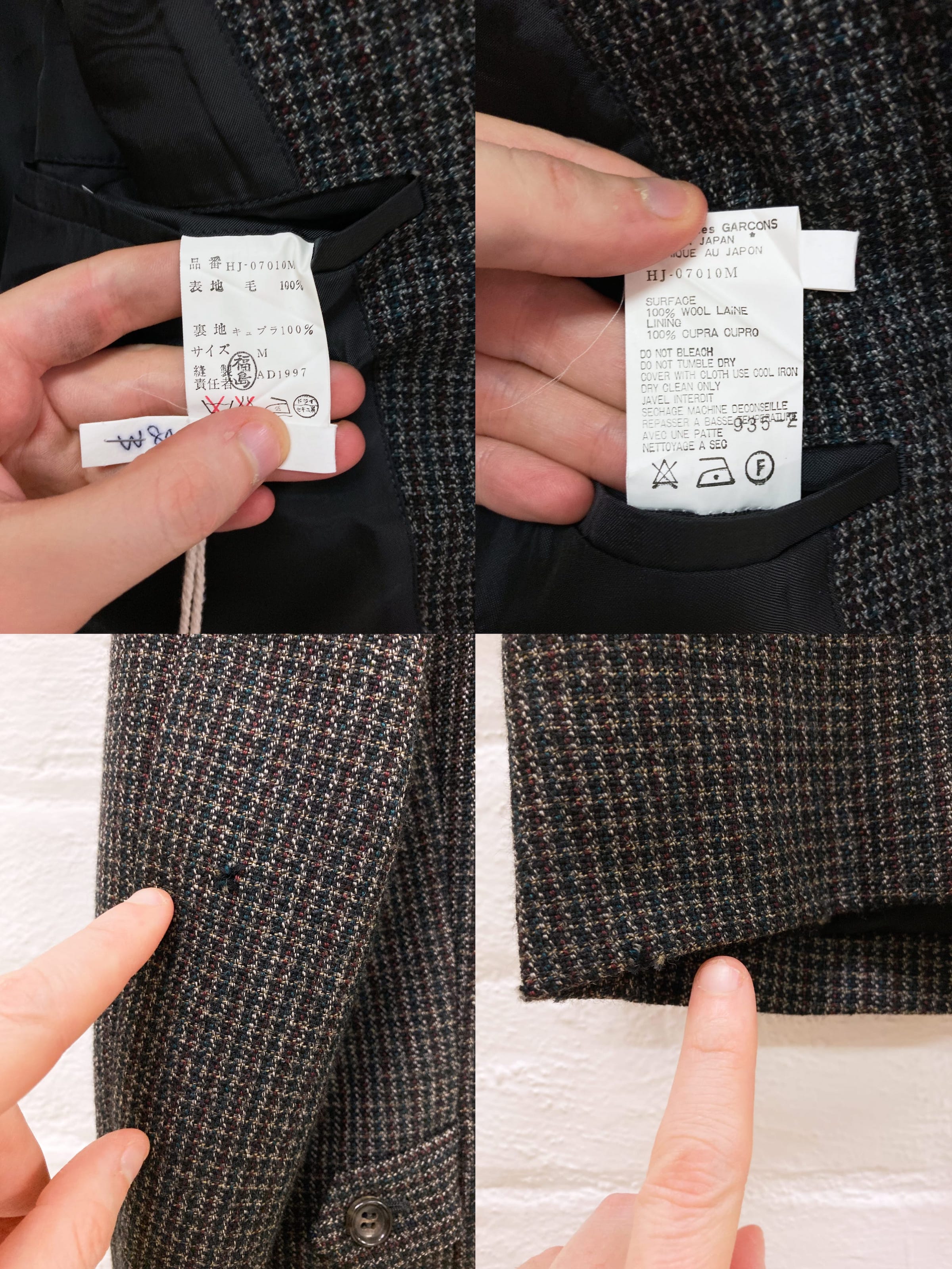 Comme des Garcons Homme 1997 houndstooth wool covered placket coat