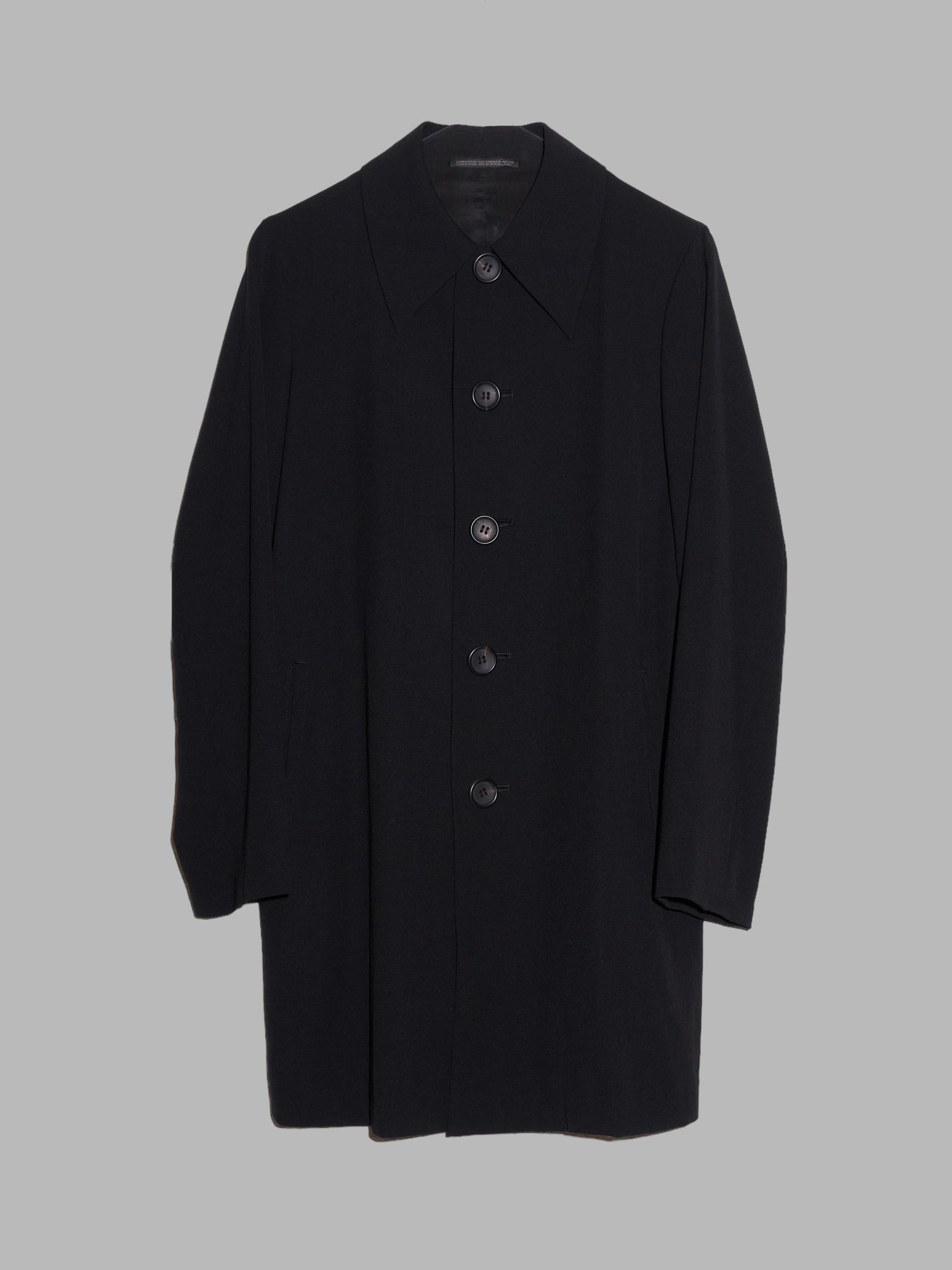 Y’s Yohji Yamamoto 1990s black lightweight wool five button coat