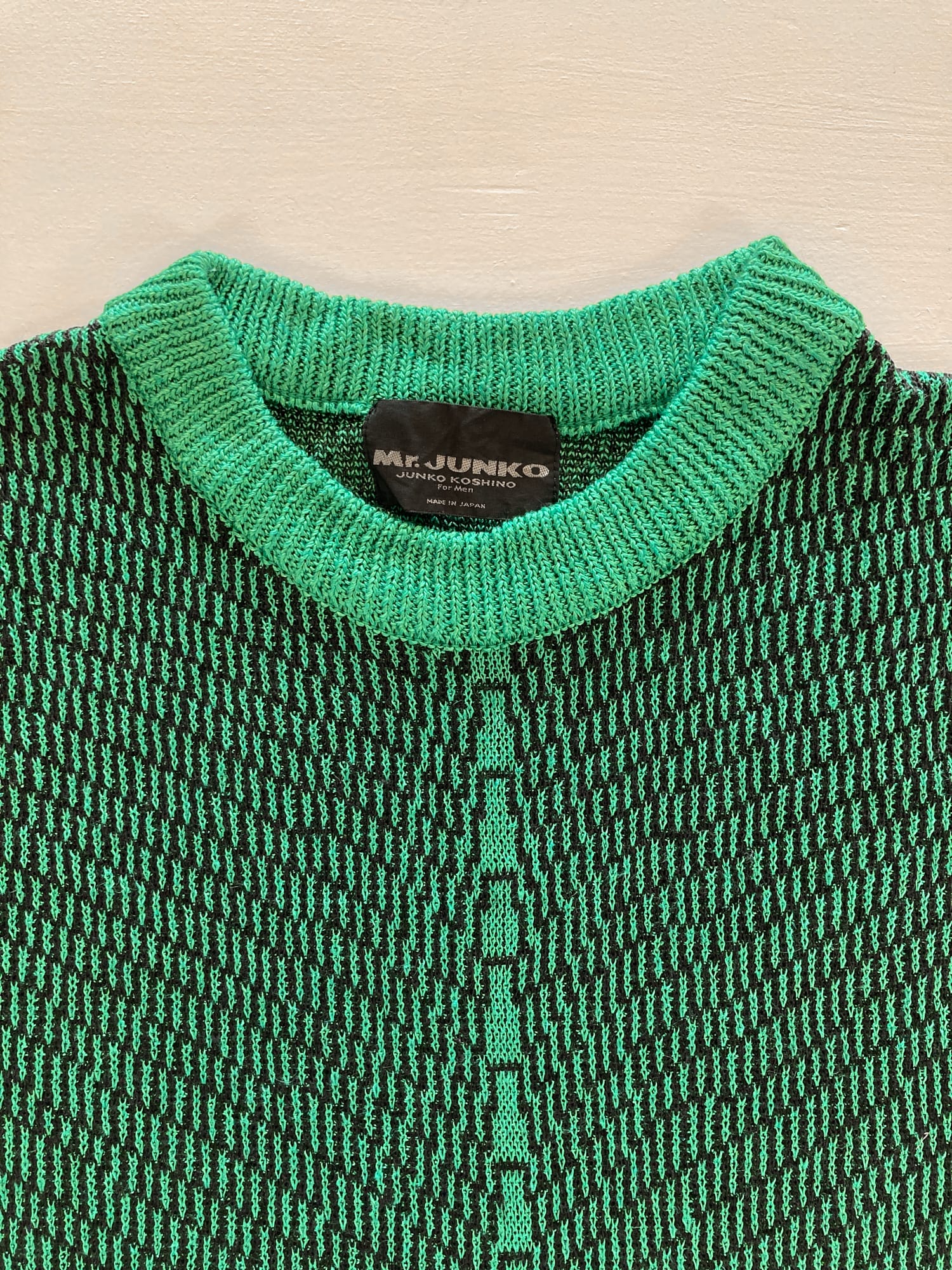 Mr Junko 1990s lightweight patterned green and black jumper 