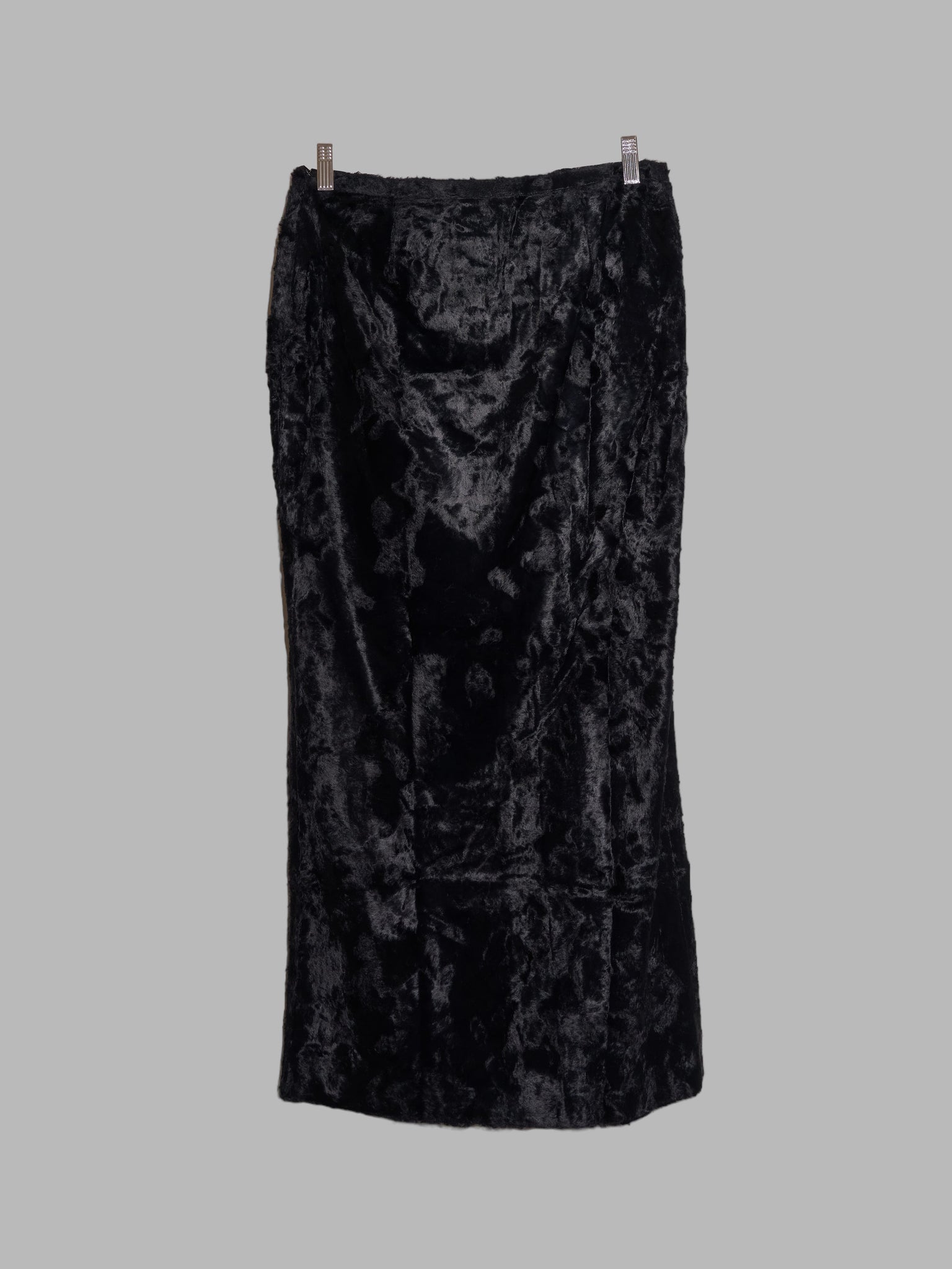 Jean Colonna 1990s long black faux fur front split skirt