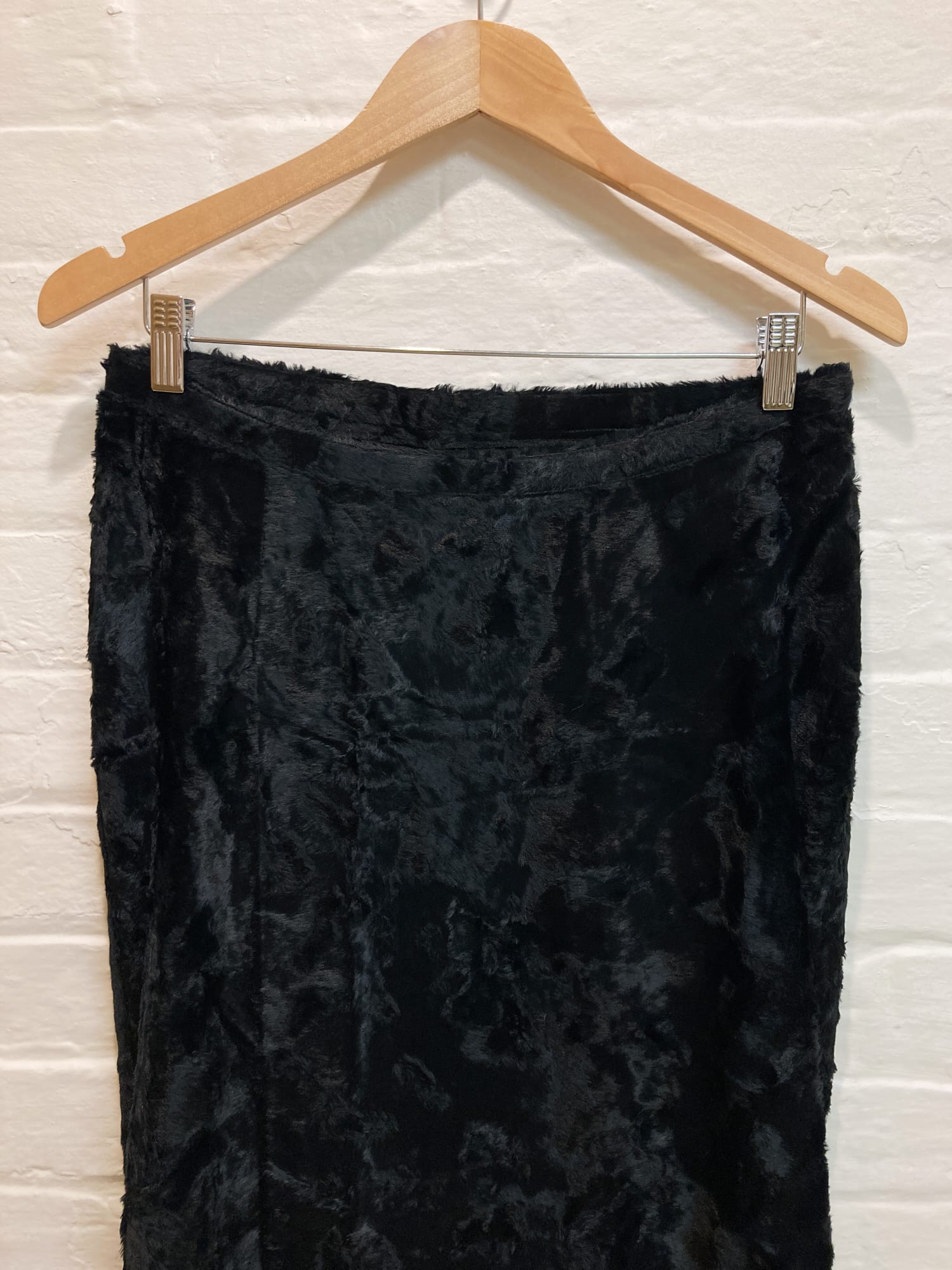 Jean Colonna 1990s long black faux fur front split skirt