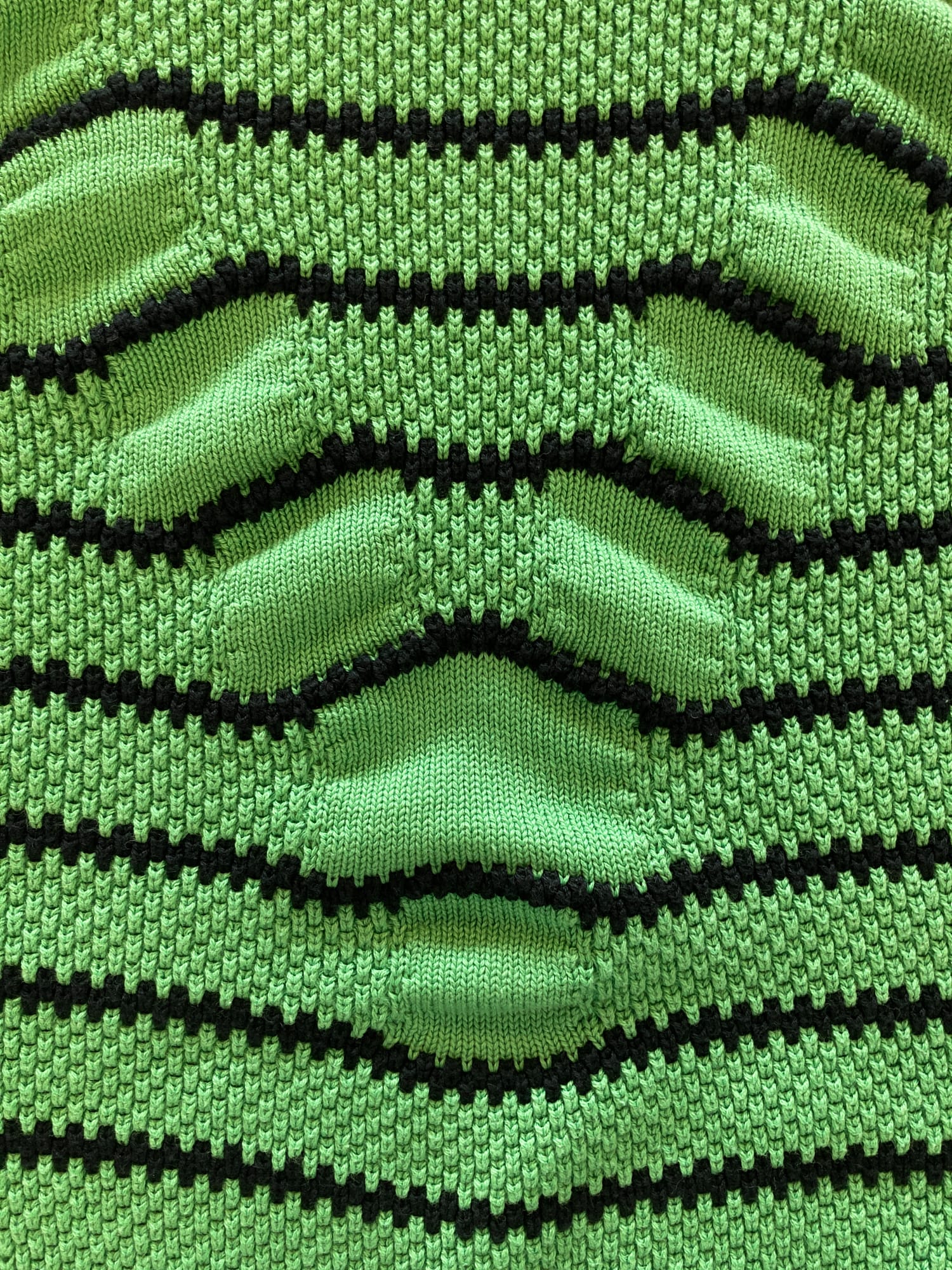 Mr Junko Junko Koshino 1990s 3D knitted cotton green and black striped jumper
