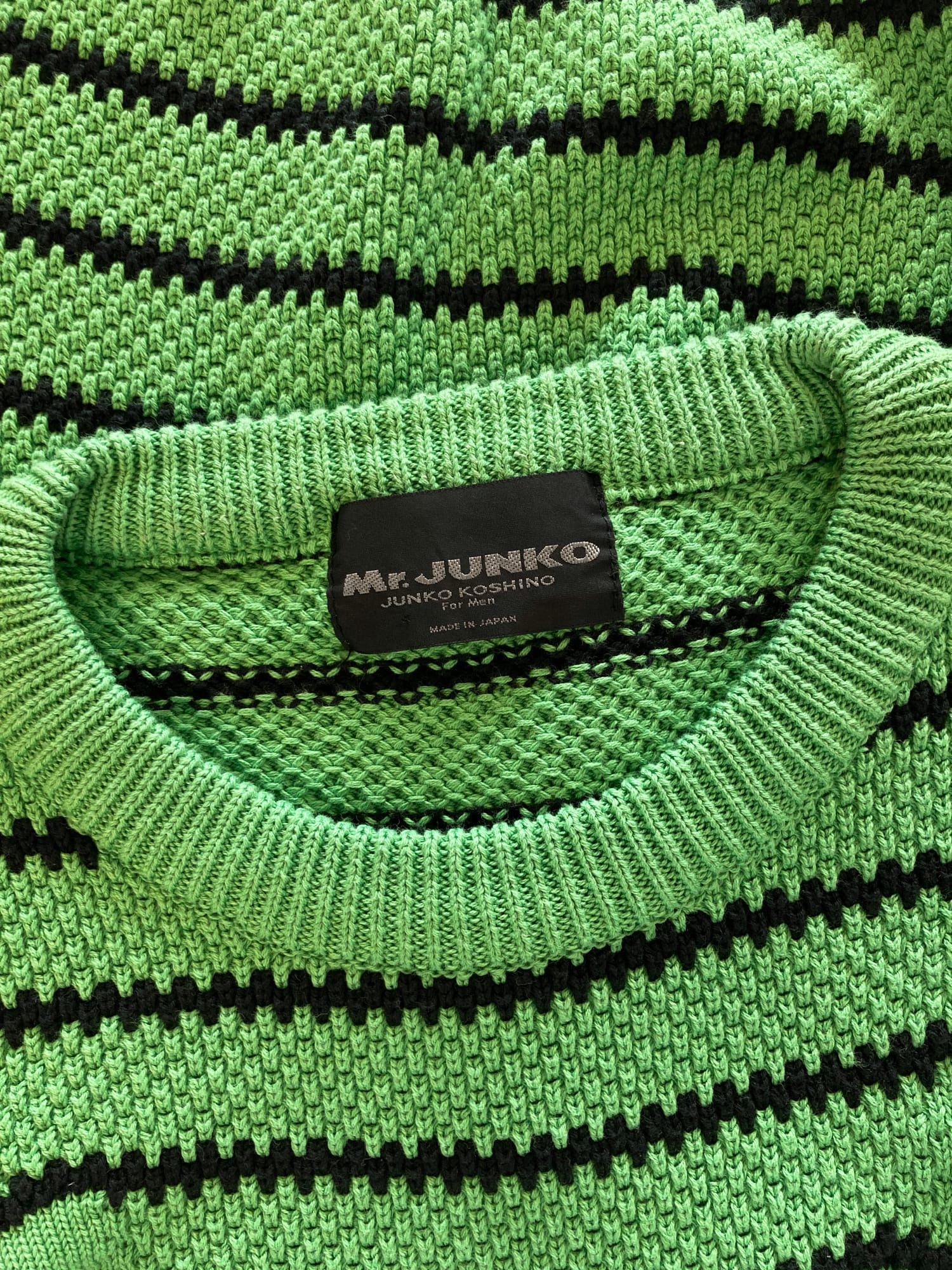 Mr Junko Junko Koshino 1990s 3D knitted cotton green and black striped jumper