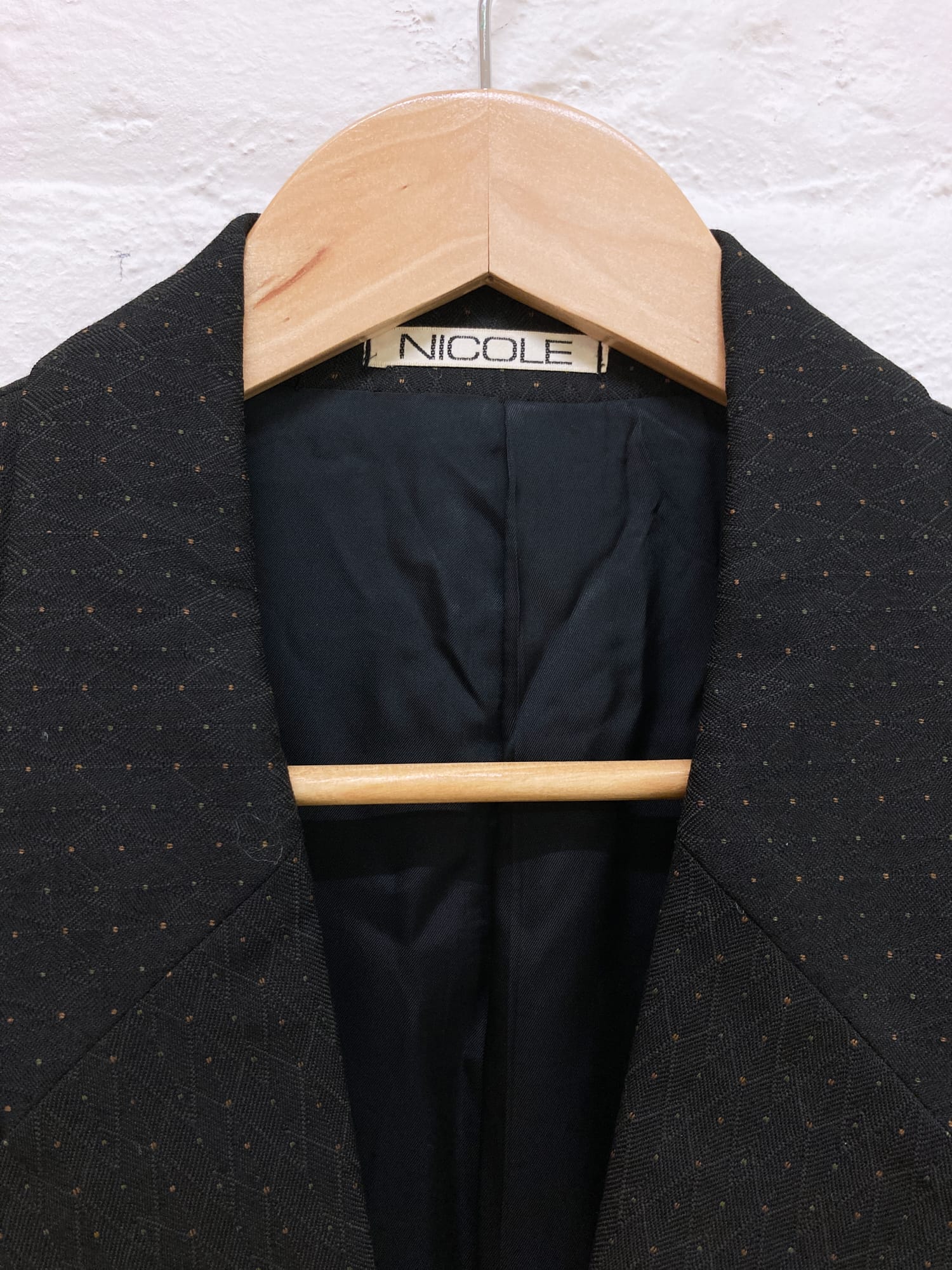 Monsieur Nicole 1980s dark grey wool dot pattern three button blazer - M
