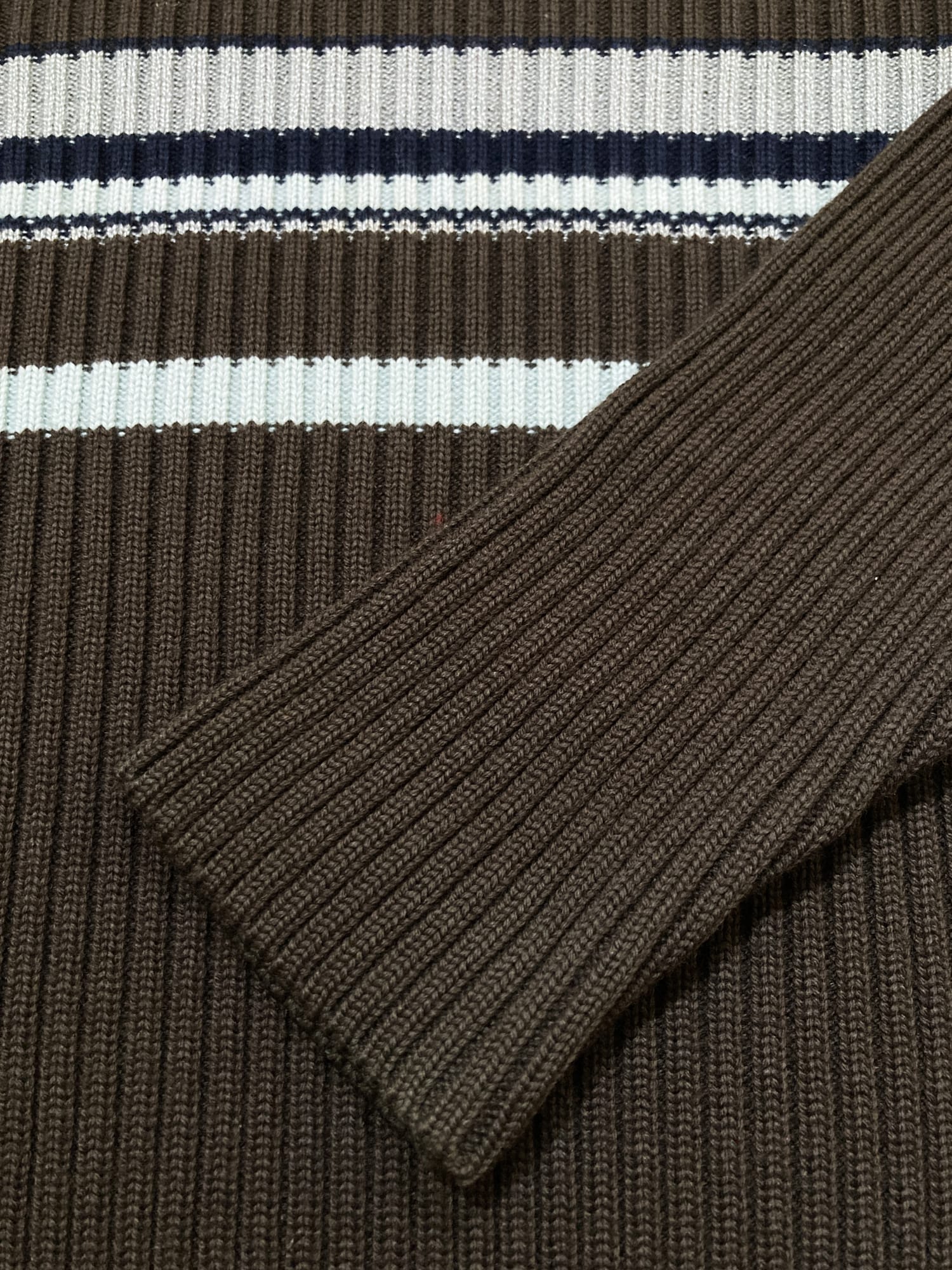 Dirk Bikkembergs brown wool rib knit striped v-neck jumper - M