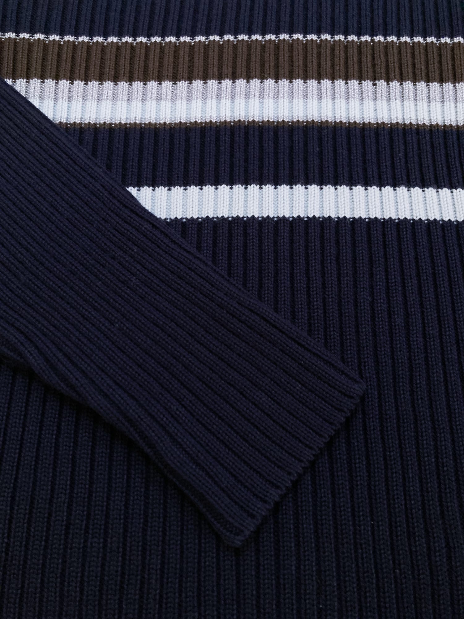 Dirk Bikkembergs navy wool rib knit striped v-neck jumper – Filter