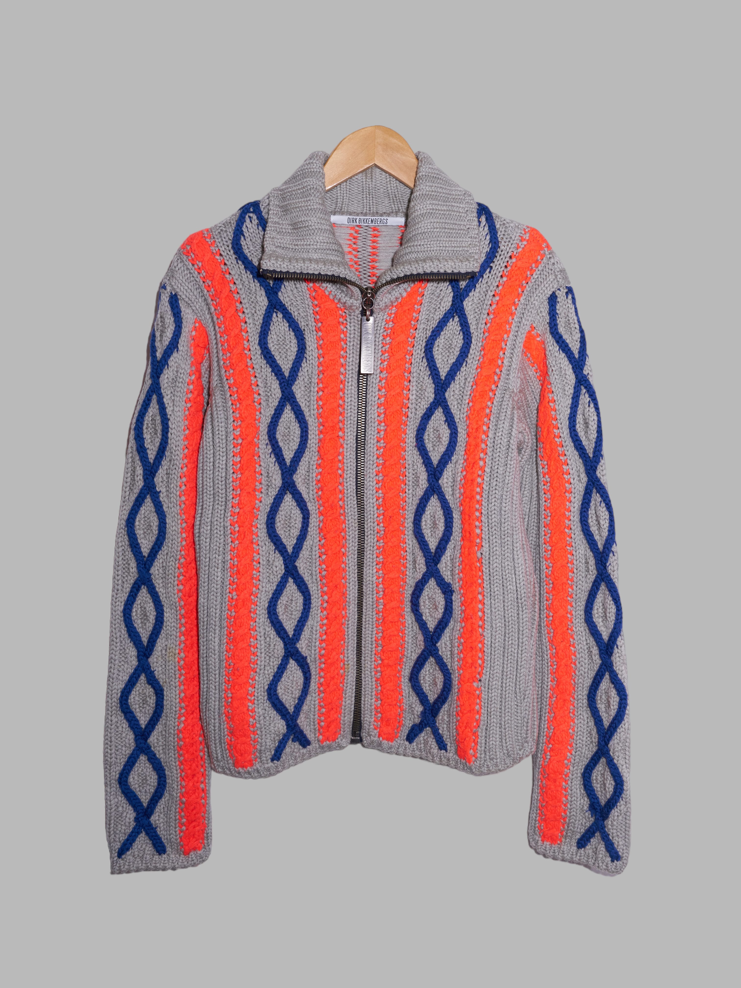Dirk Bikkembergs 90s grey blue fluorescent orange wool knit zip