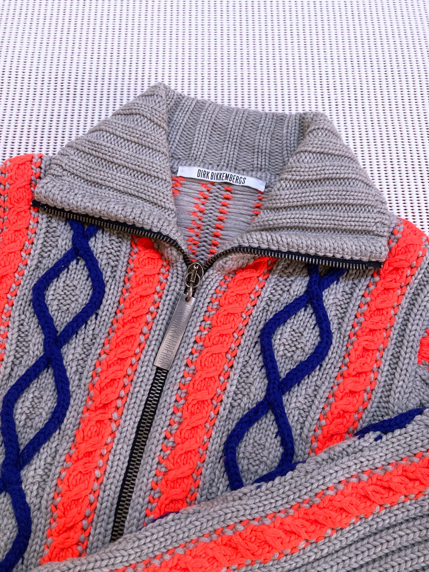 Dirk Bikkembergs 90s grey blue fluorescent orange wool knit zip