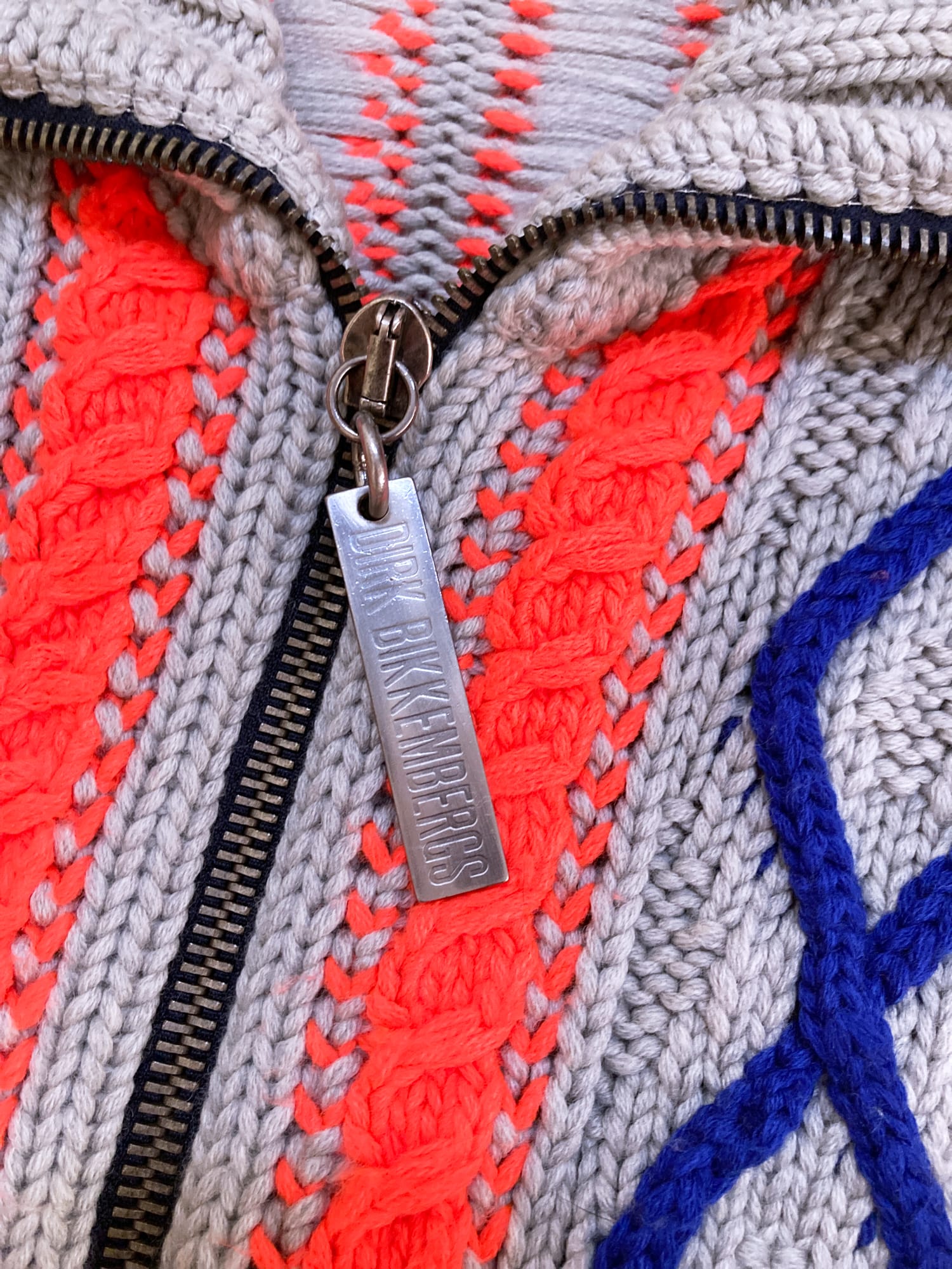 Dirk Bikkembergs 90s grey blue fluorescent orange wool knit zip