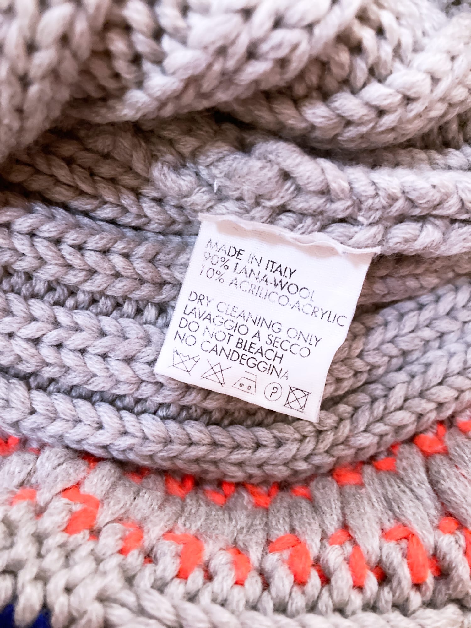 Dirk Bikkembergs 90s grey blue fluorescent orange wool knit zip