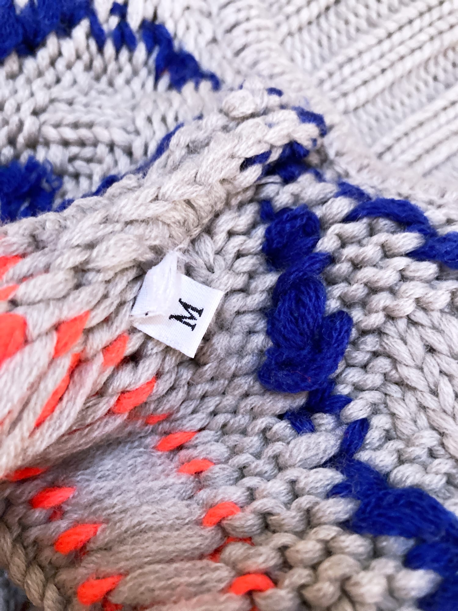 Dirk Bikkembergs 1990s grey blue fluorescent orange wool knit zip jacket - M