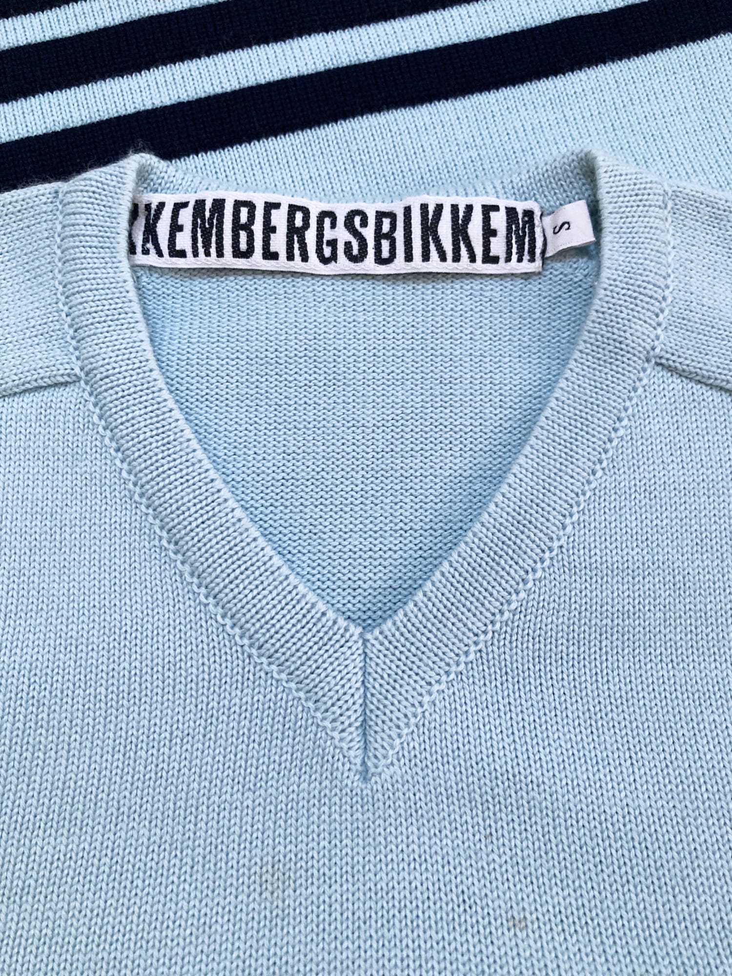 Dirk Bikkembergs pale blue wool striped v-neck jumper