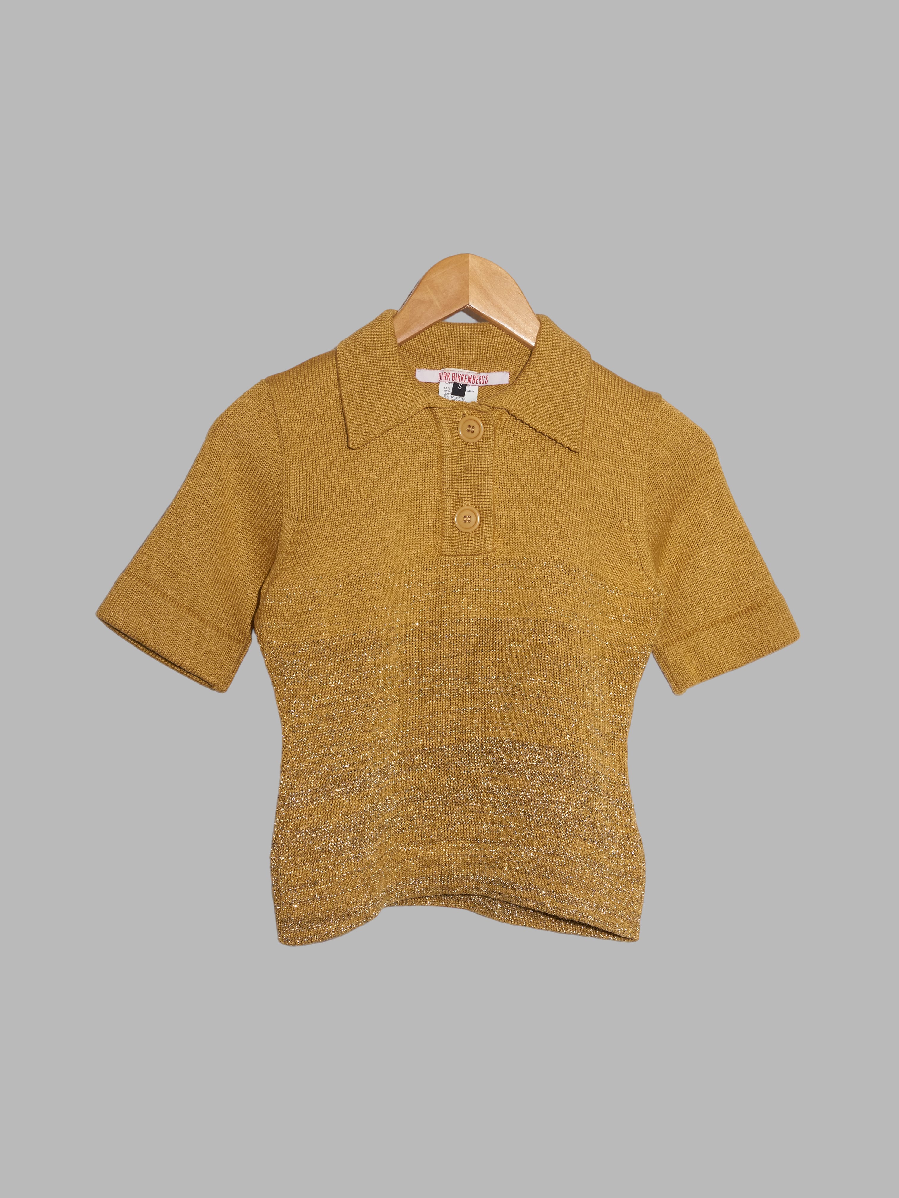Dirk Bikkembergs 1990s gold knitted polo shirt with lurex
