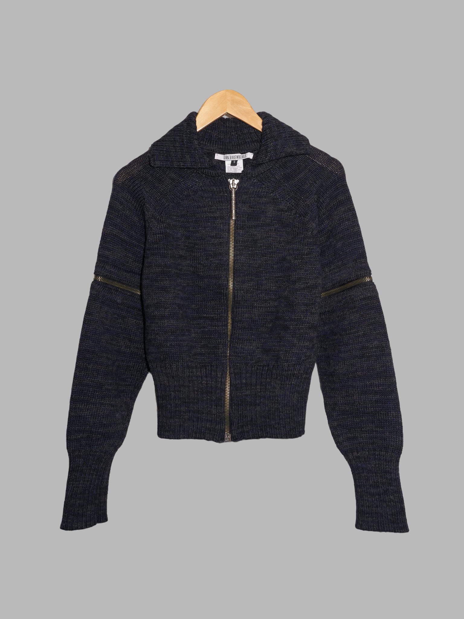 Dirk Bikkembergs winter 1996 dark grey wool detachable sleeve knit jacket - S
