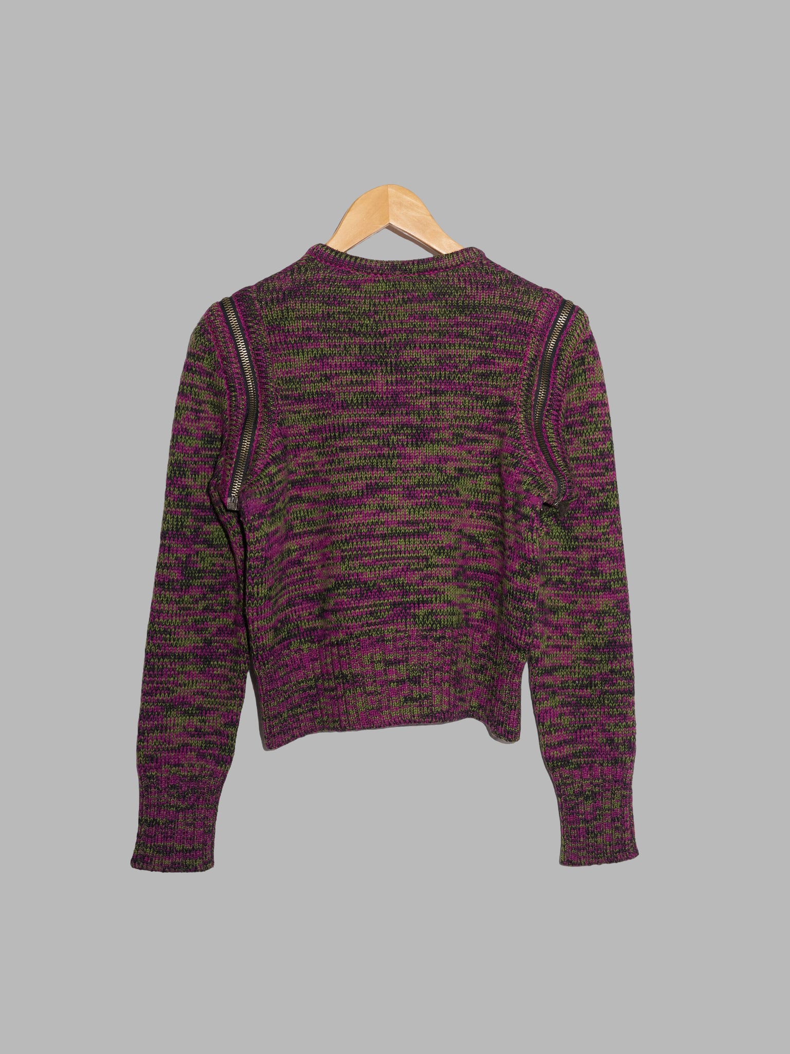 Dirk Bikkembergs winter 1996 purple wool marle detachable sleeve v-neck jumper S