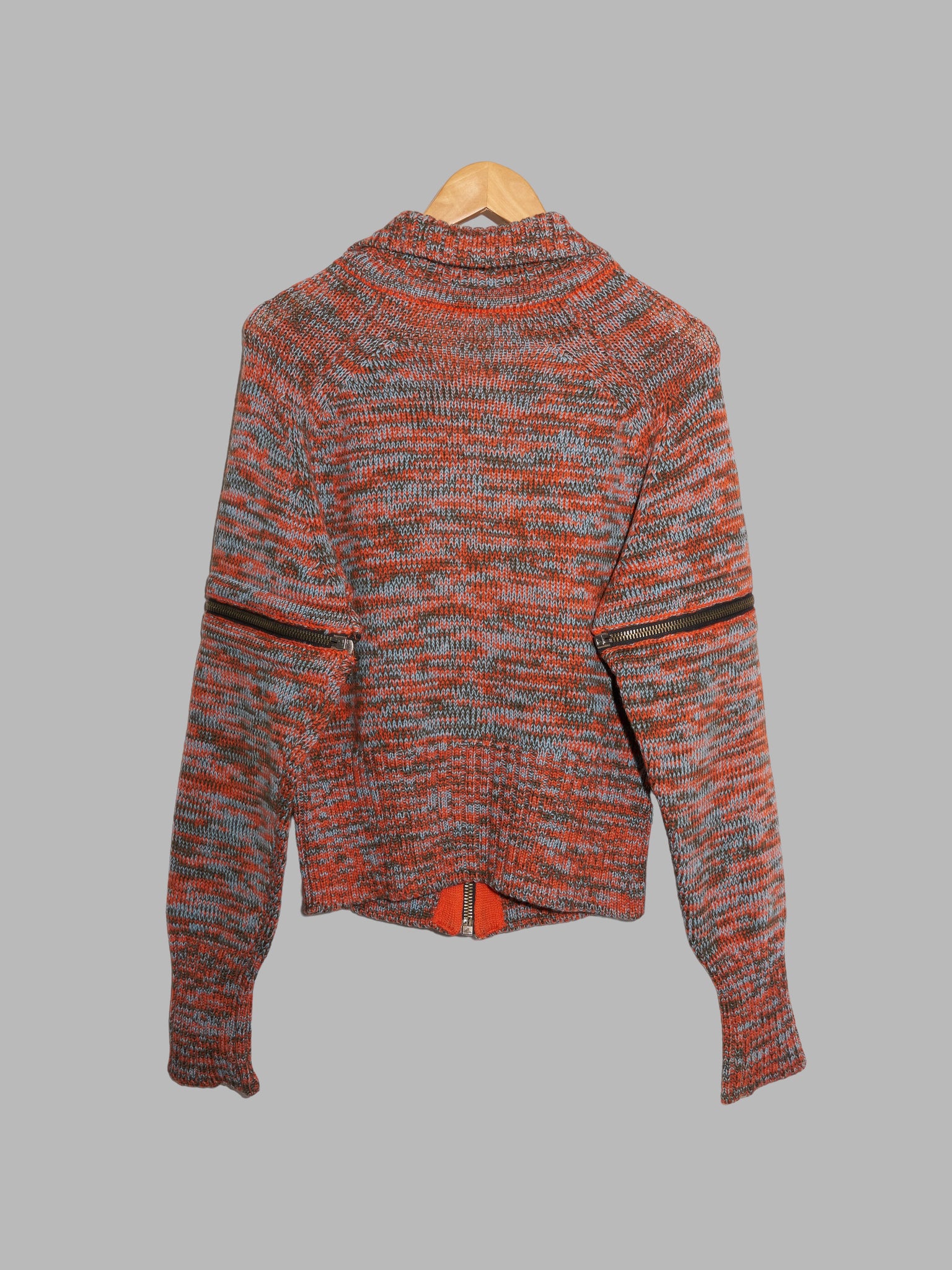 Dirk Bikkembergs winter 1996 orange wool marle detachable sleeve knit jacket M