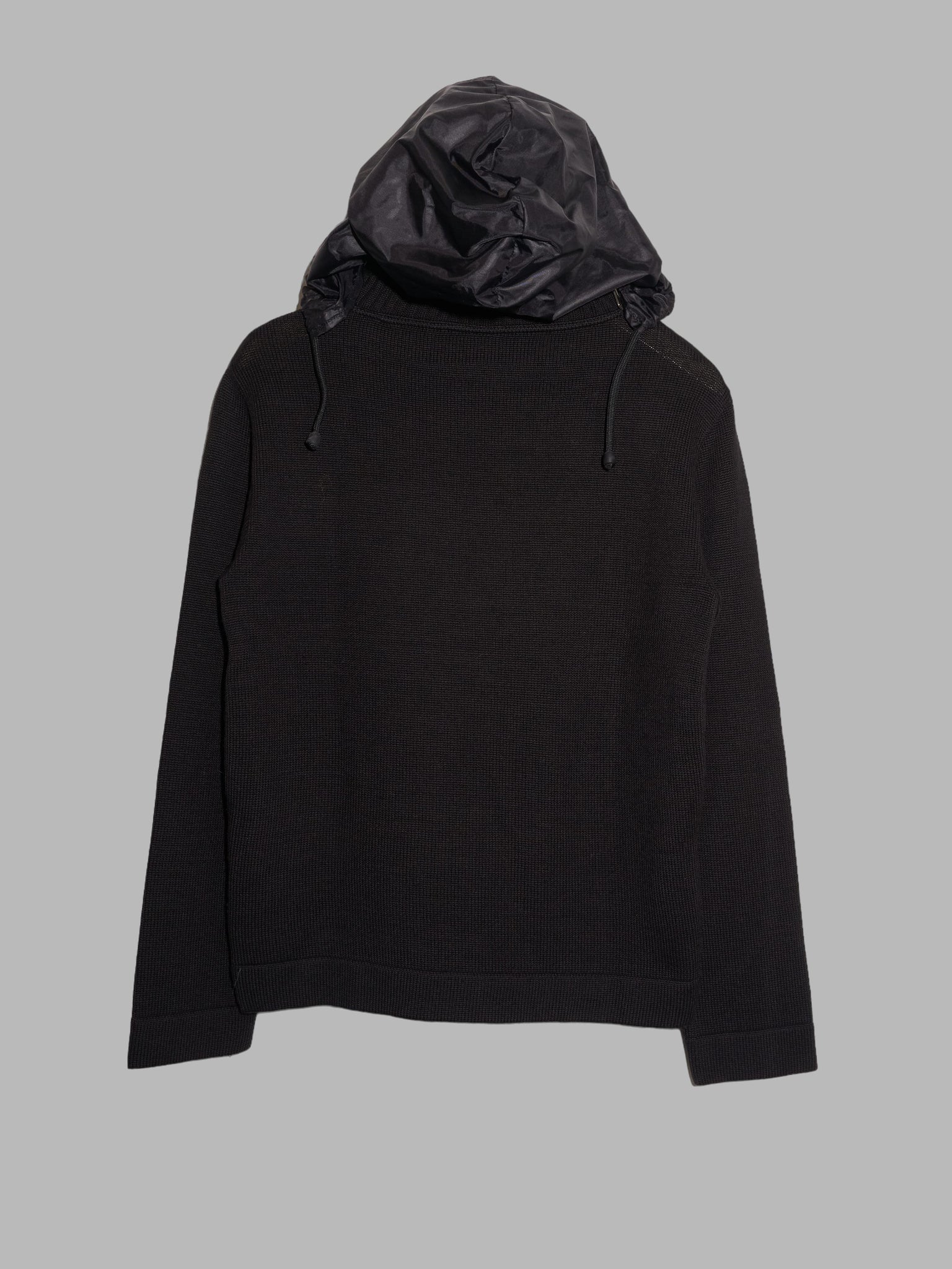 Dirk Bikkembergs black wool mock neck jumper with packable hood - S