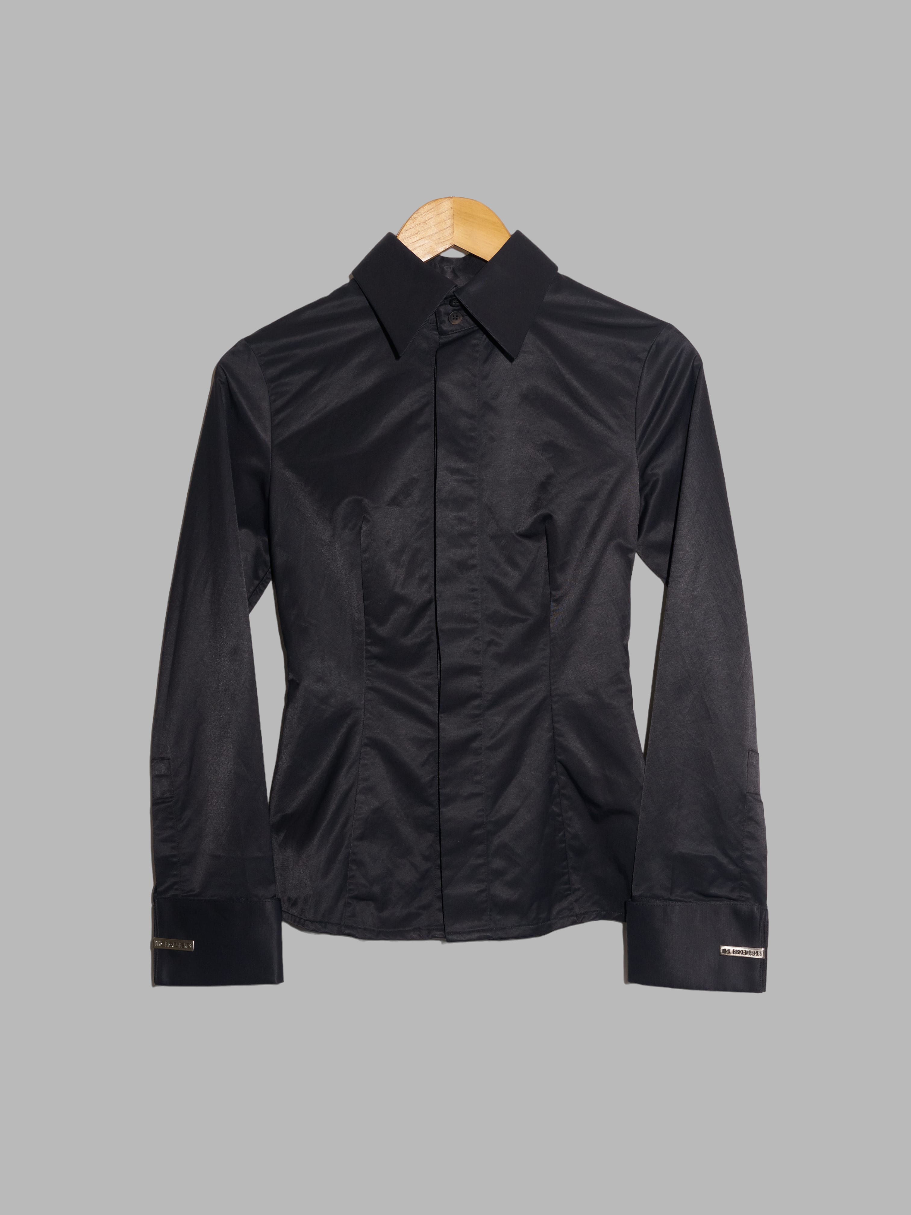 Dirk Bikkembergs 1990s sheeny black cotton nylon covered placket 